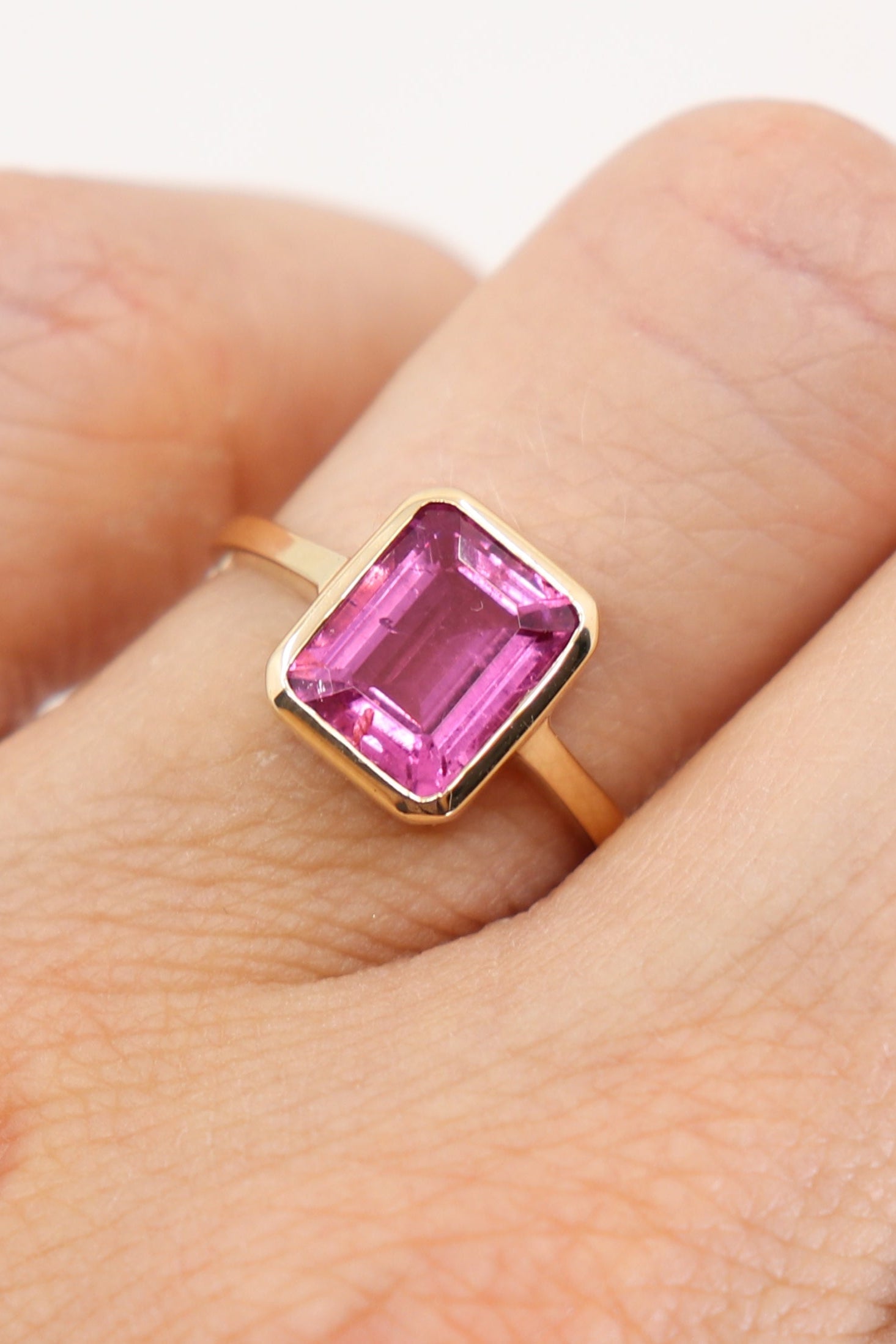9K White Gold Pink Tourmaline Baguette Ring - Elegant Jewelry for Women, Perfect for Weddings, Anniversaries & Special Occasions