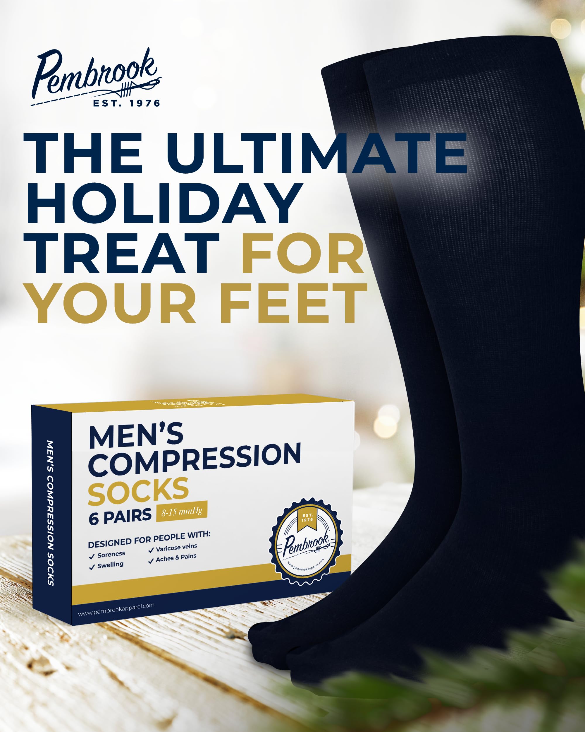 Pembrook Men's Light Compression Socks 6-Pack (8-15 mmHg Graduated Support) - Best for Running, Travel & Circulation - Size 9-12 for Daily Comfort & Performance