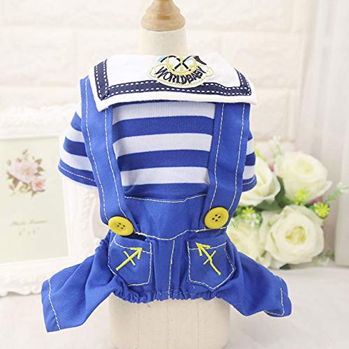 FENGHUA Striped Pet Clothes for Cats & Dogs - Navy Blue Bib Pants Outfit for Spring & Summer | Comfortable Puppy Kitten Apparel for Daily Wear, Outdoor Walks & Photo Shoots