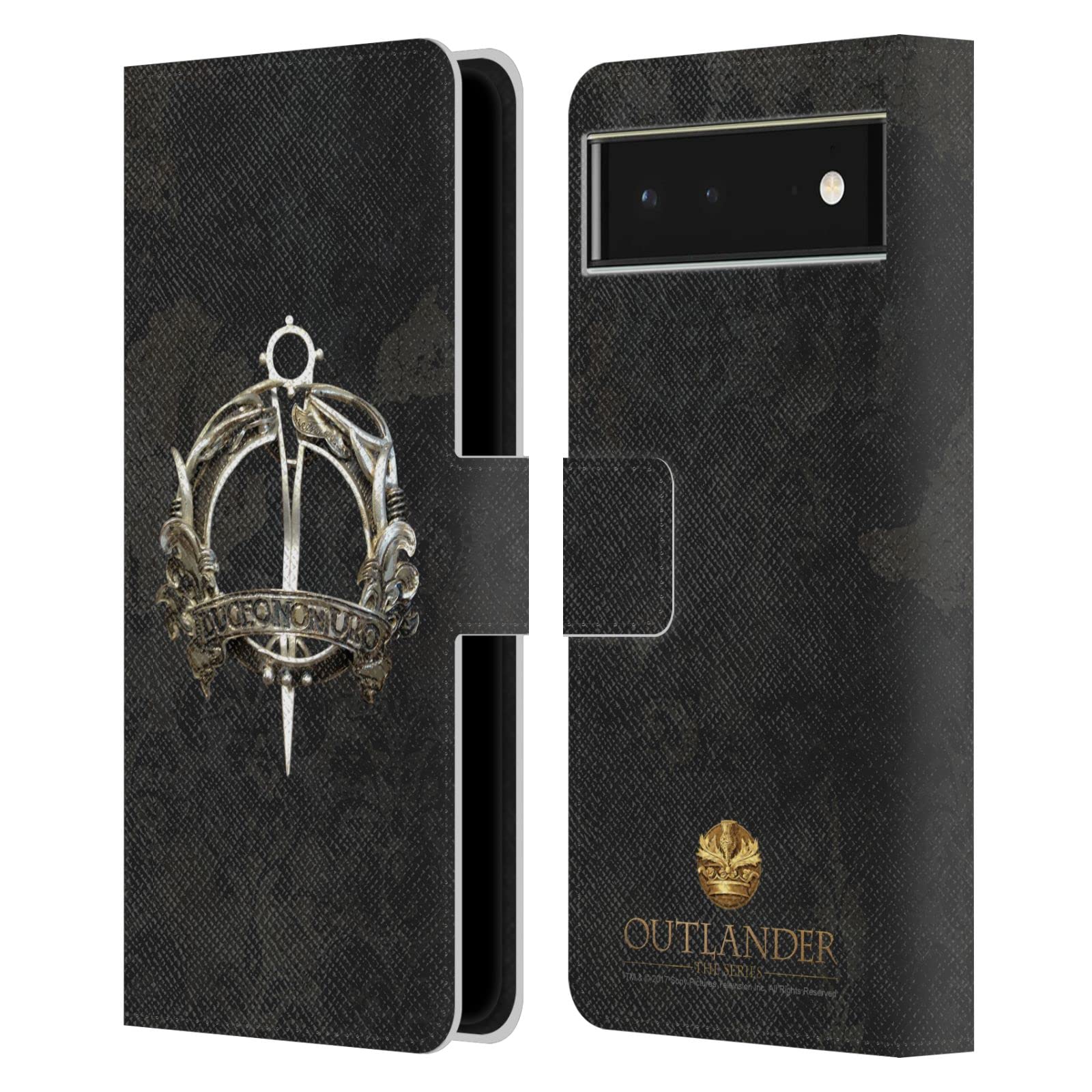 Outlander Leather Wallet Case for Google Pixel 6 - Mackenzie Brooch Design for Book Lovers