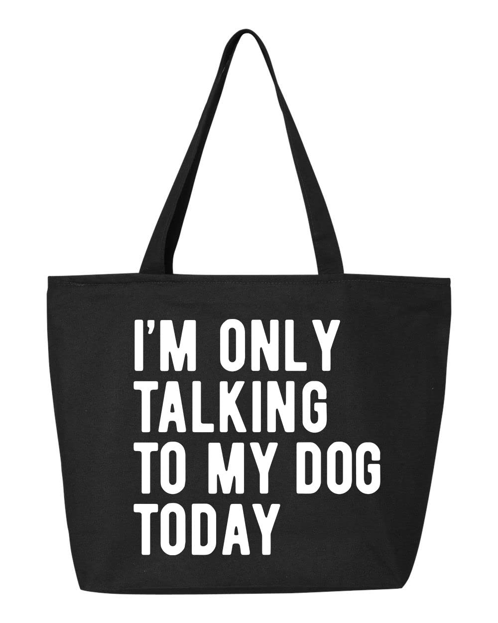 Shop4Ever® Heavy Duty Canvas Tote Bag with Zipper - 12oz Reusable Grocery Shopping Bag - Perfect for Groceries, Beach Trips & Daily Use - 'I'm Only Talking to My Dog Today' Funny Design