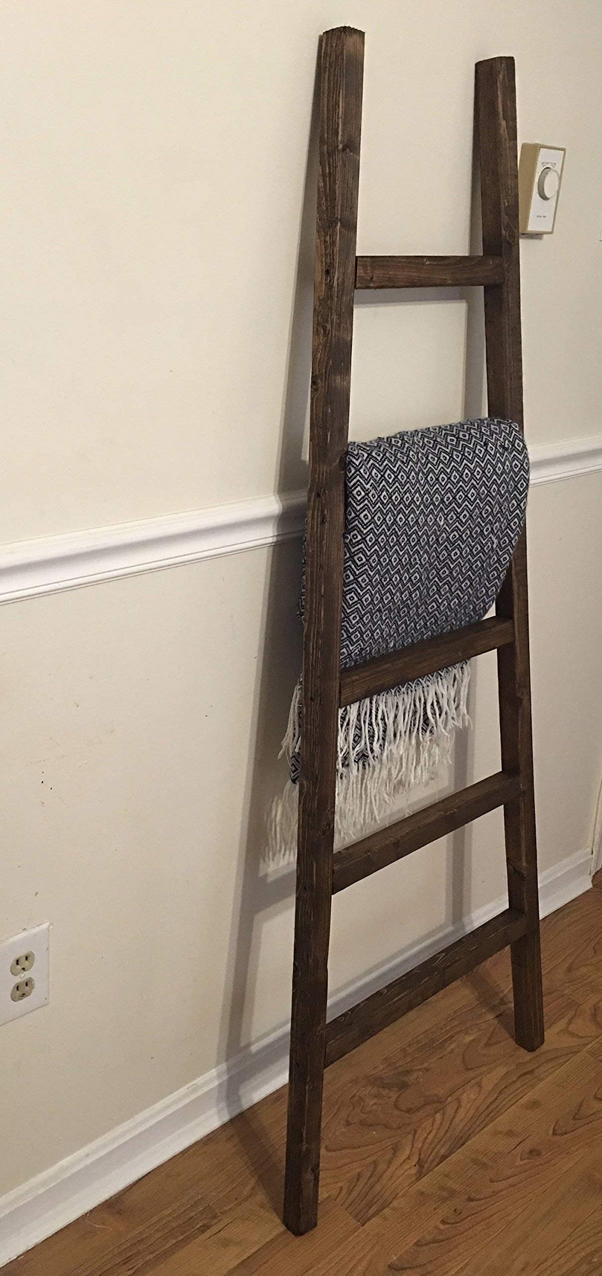 Rustic Wooden Blanket Ladder - Decorative Leaning Ladder for Blankets, Quilts & Throws - Farmhouse Home Decor for Living Room, Bedroom & Nursery Organization