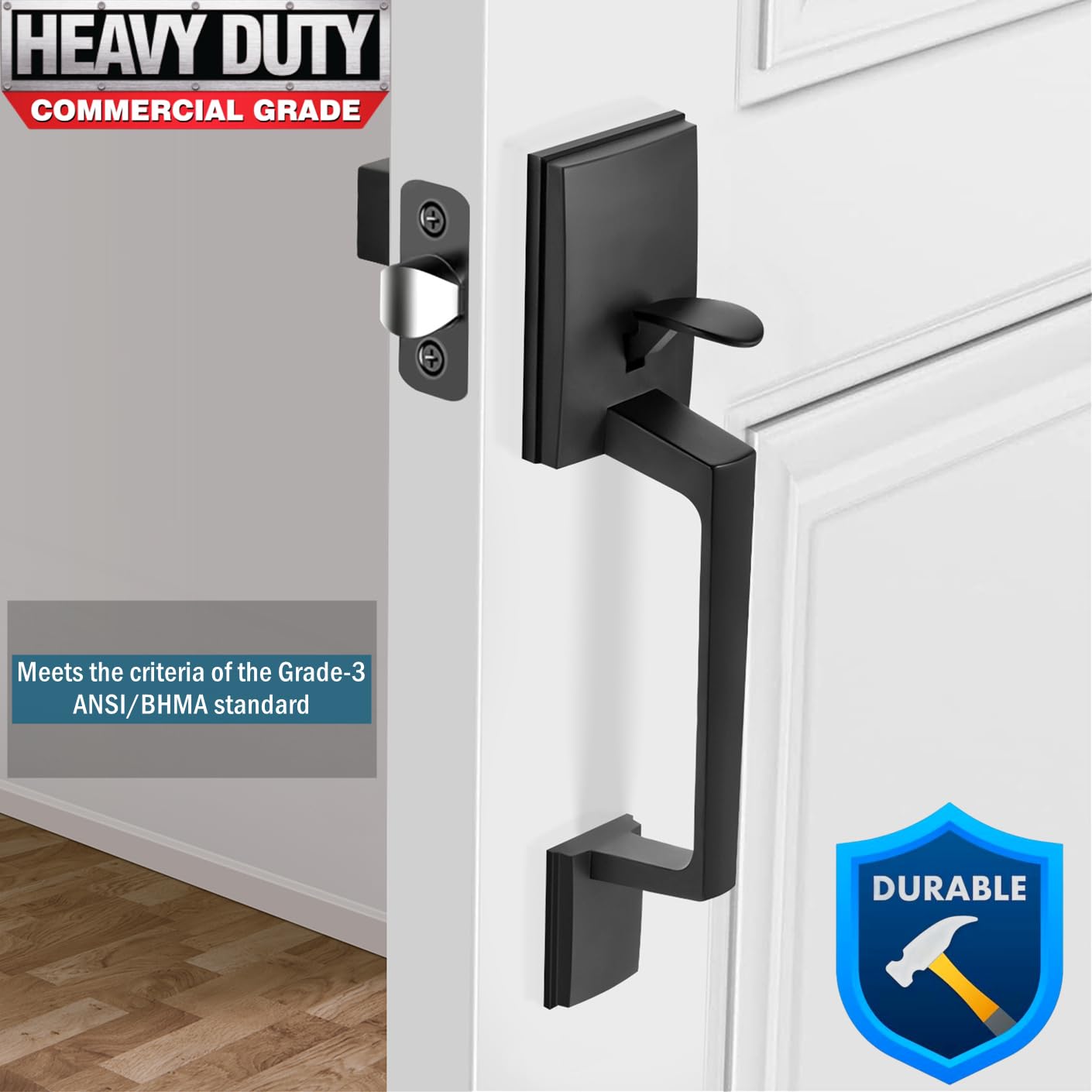 Premium Single Cylinder Exterior Door Handle Set - German Forged Matte Black Entry Lever with Reversible Design for Left/Right Handed Doors | Durable Front Door Hardware for Homes, Apartments & Offices