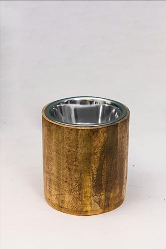 Premium Raised Wooden Pet Food Stand with Stainless Steel Bowl - 1.8L (2 Quart) Elevated Dog Cat Feeder for Comfortable Dining - Perfect for Kitchen, Living Room or Pet Feeding Station