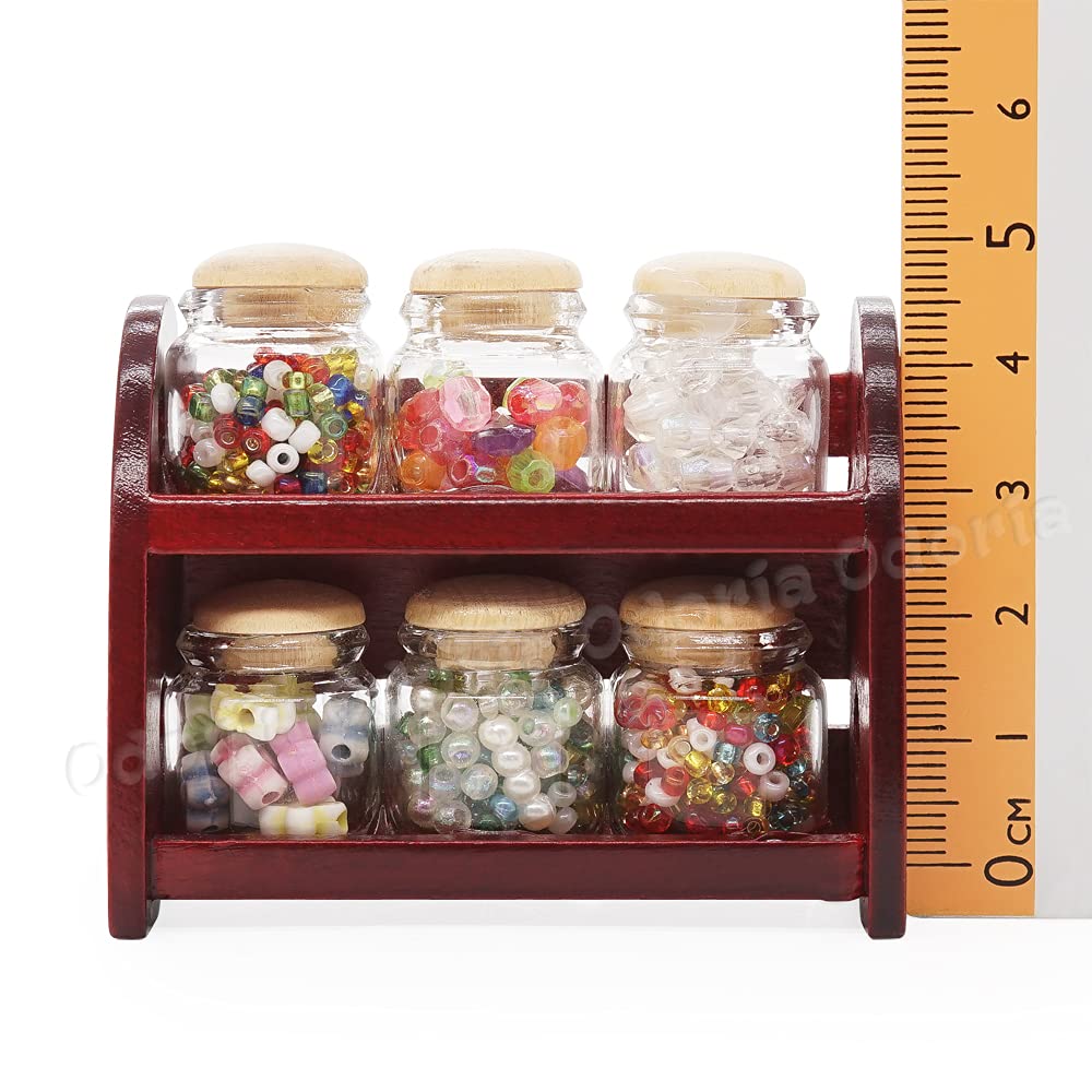 Odoria 1/6 Scale Miniature Spice Rack with Glass Jars - Realistic Dollhouse Kitchen Accessories for DIY Miniature Projects & Dollhouse Decor