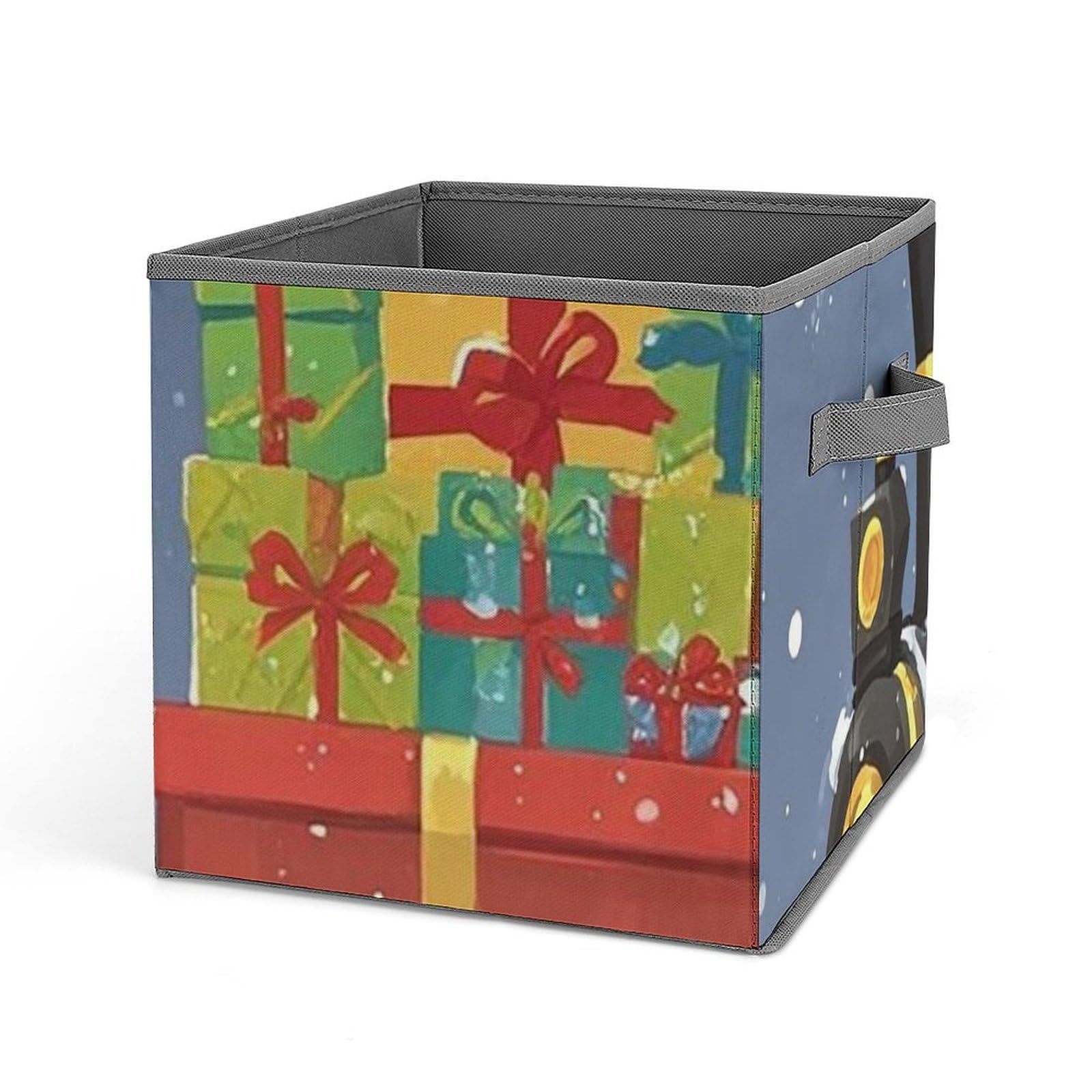 10.6 Inch Collapsible Storage Bins with Handles - Foldable Fabric Organizer Bins for Closet, Shelves, Office & Toys - Perfect for Home Organization, Kids Room Storage & Holiday Decor (Santa's Train Design)