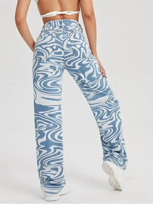 Women's Mid Rise Swirl Abstract Jeans - Stylish & Comfortable Denim for Casual Wear, Work & Everyday Outfits