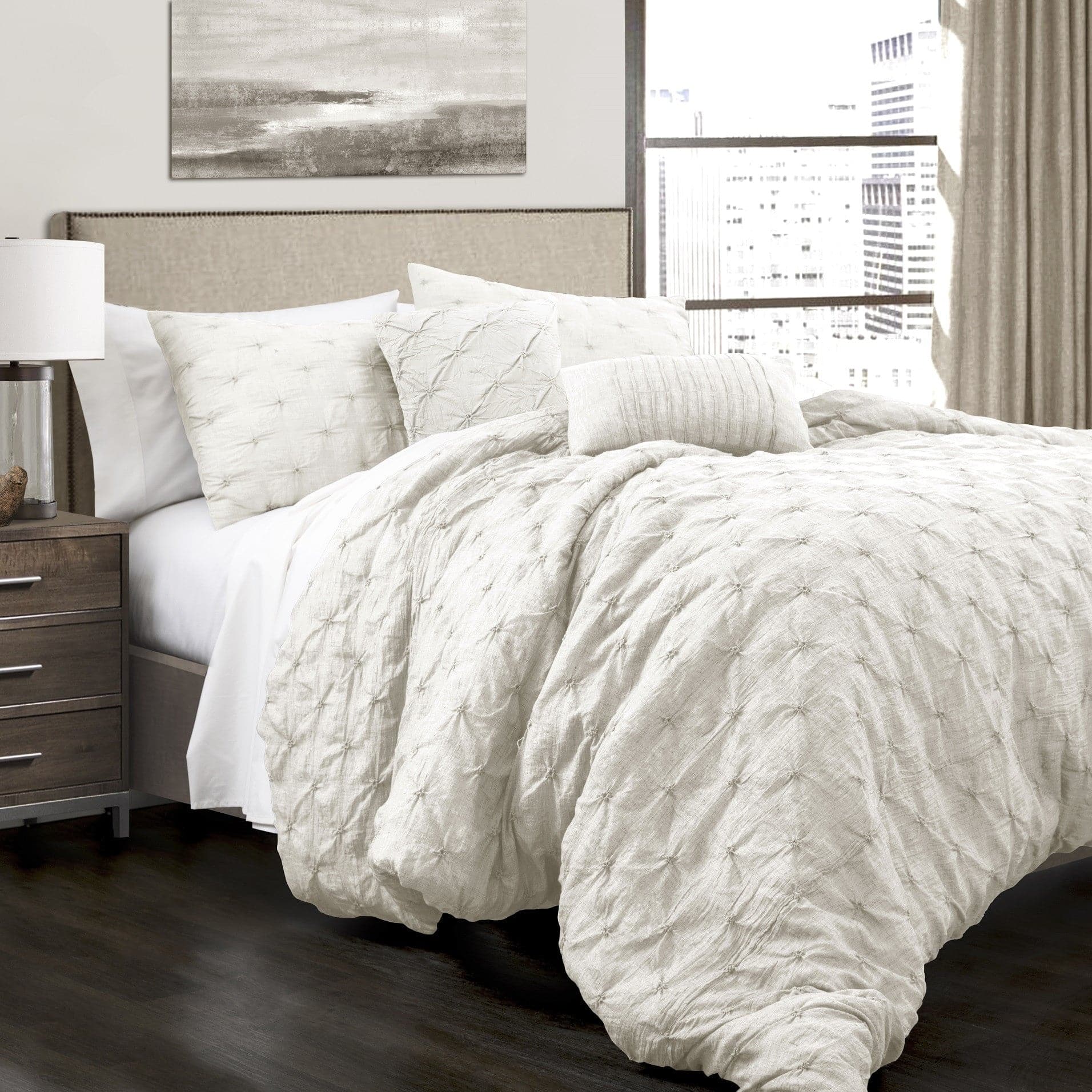 Ravello Pintuck 5-Piece Comforter Set - Queen Size Bedding with Pillow Shams - Luxury Soft Microfiber for Cozy Bedroom Decor