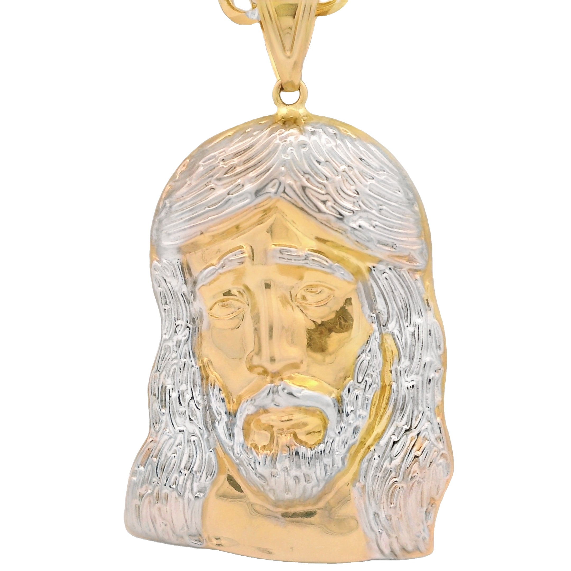 14K Gold Jesus Face Pendant with Solid Two-Tone Cuban Chain (5.7mm, 24 Inches) - Religious Jewelry for Men & Women - Perfect for Church, Gifts & Everyday Wear | JTJ™