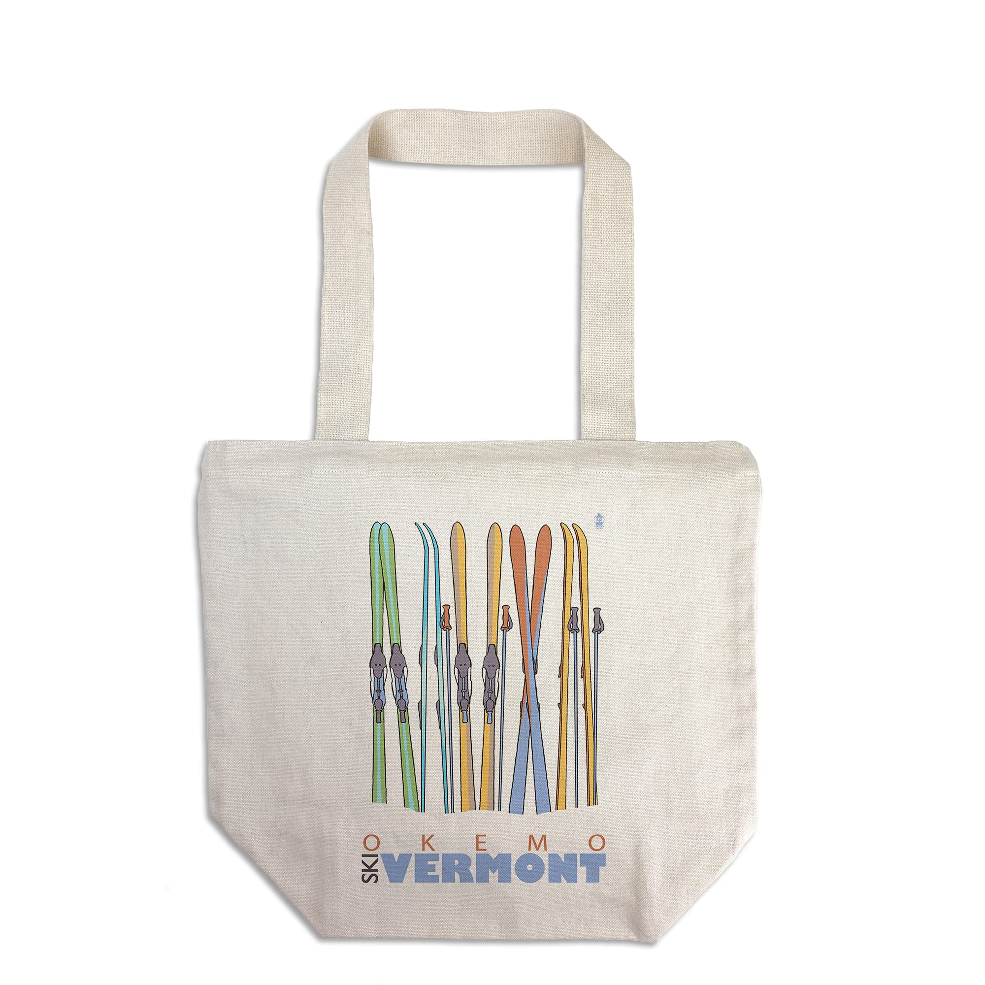 Lantern Press Okemo Vermont Skis in Snow - 100% Cotton Canvas Reusable Tote Bag for Shopping, Beach & Everyday Use