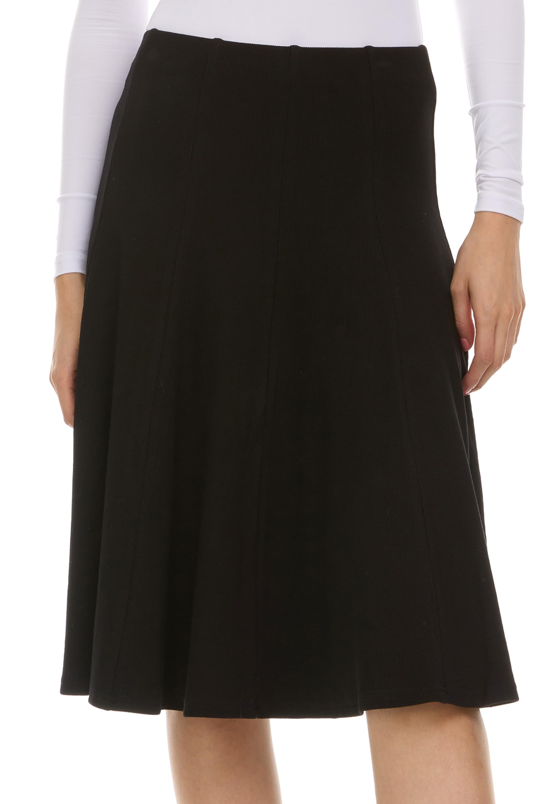 Women's Ribbed Cotton Knee-Length Skirt with Elastic Waist - Office Pleated Skirt for Work, Business Casual & Spring Outfits