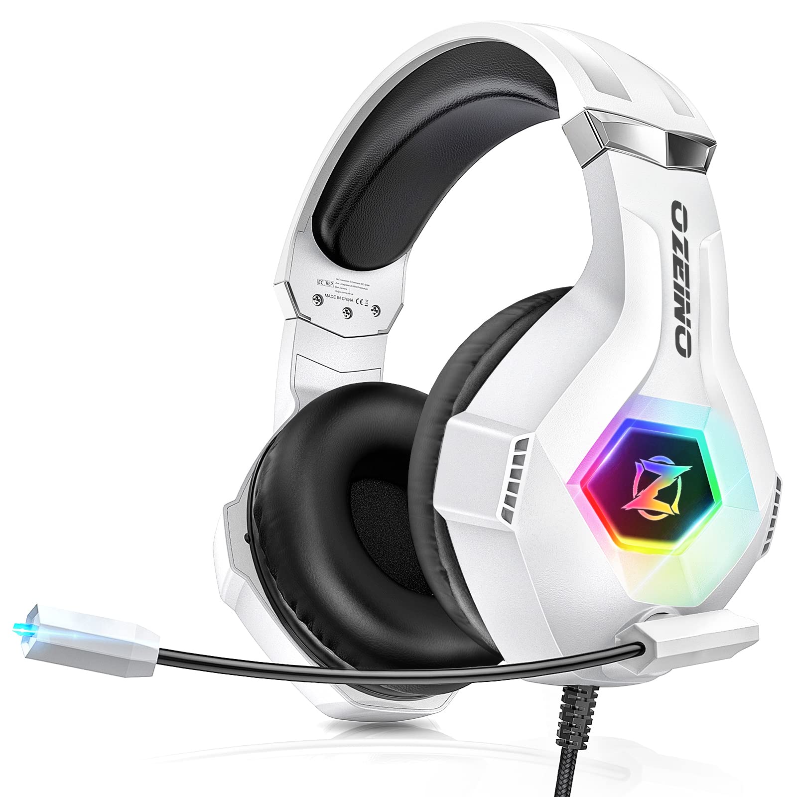Ozeino Gaming Headset for PC, PS4, PS5, Xbox Series X/S - Stereo Headphones with Noise Cancelling Mic, Memory Foam Earmuffs & LED Lights | Compatible with Switch, Laptop, Mac & Phone | Perfect for Online Gaming, Streaming & Virtual Meetings