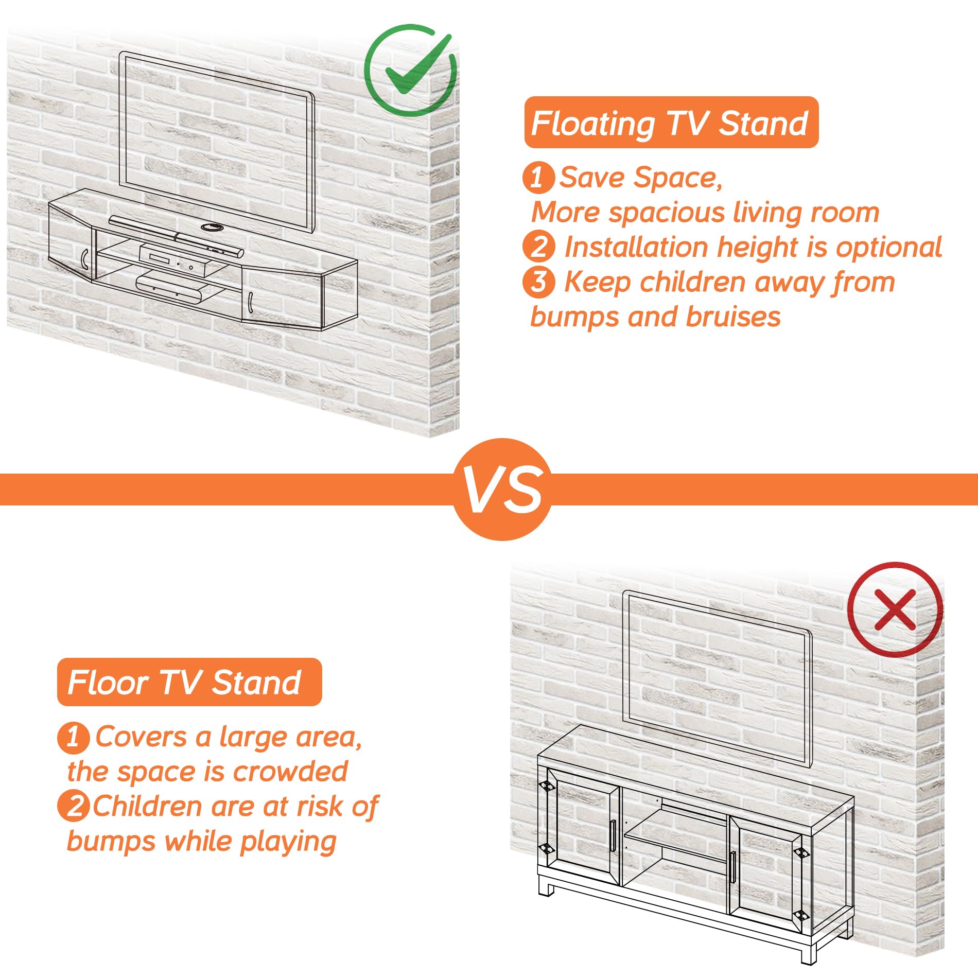 FITUEYES Floating TV Stand - Wall Mounted Entertainment Center with Storage Cabinet, Modern Rustic Brown Media Console for Living Room & Office - Perfect for Space-Saving Home Theater Setup