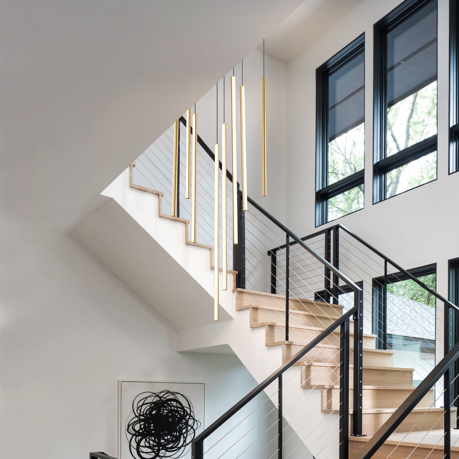 Glowlings 8-Light Modern Linear LED Pendant Light Fixture - Sleek Dimmable Hanging Chandelier for Staircase, Kitchen Island, Dining Room & Contemporary Home Decor