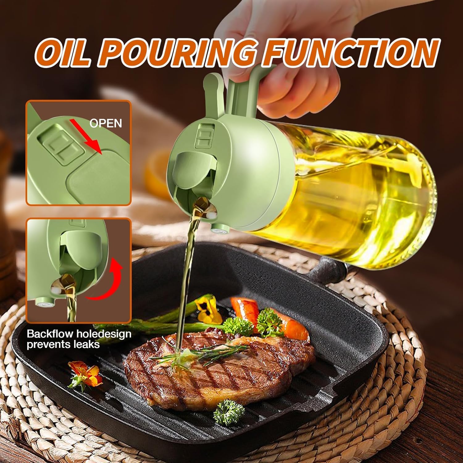 Macloom 2-in-1 Olive Oil Dispenser & Sprayer Bottle - 500ml Refillable Kitchen Oil Container for Cooking, Salad Dressing, BBQ, Baking | Non-Drip Design | Perfect for Healthy Cooking, Grilling & Meal Prep
