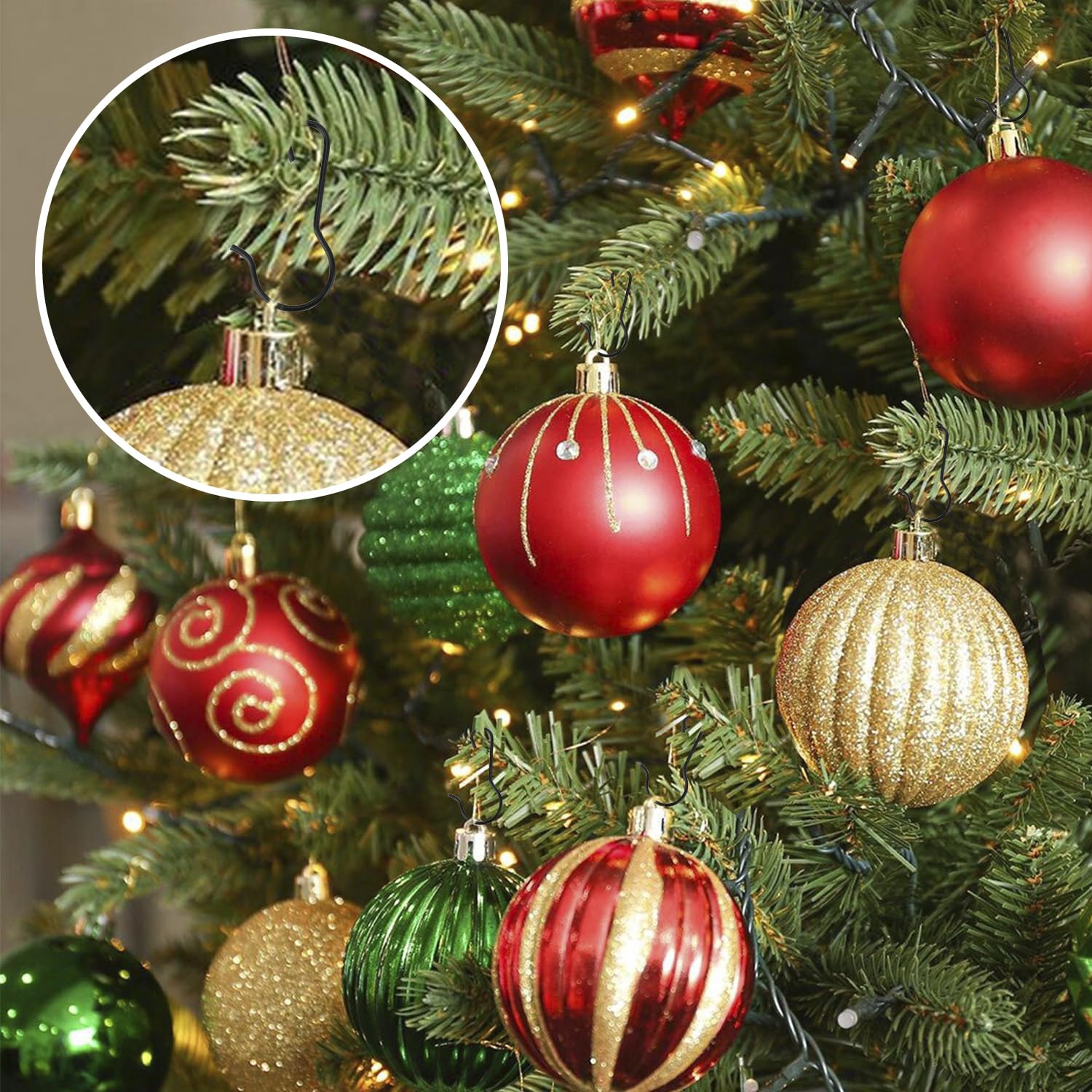 100 Pack Black Ornament Hooks - Heavy Duty Christmas Tree Hangers for Holiday Decorations | Perfect for Xmas Tree Ornaments, Wreaths & Home Decor