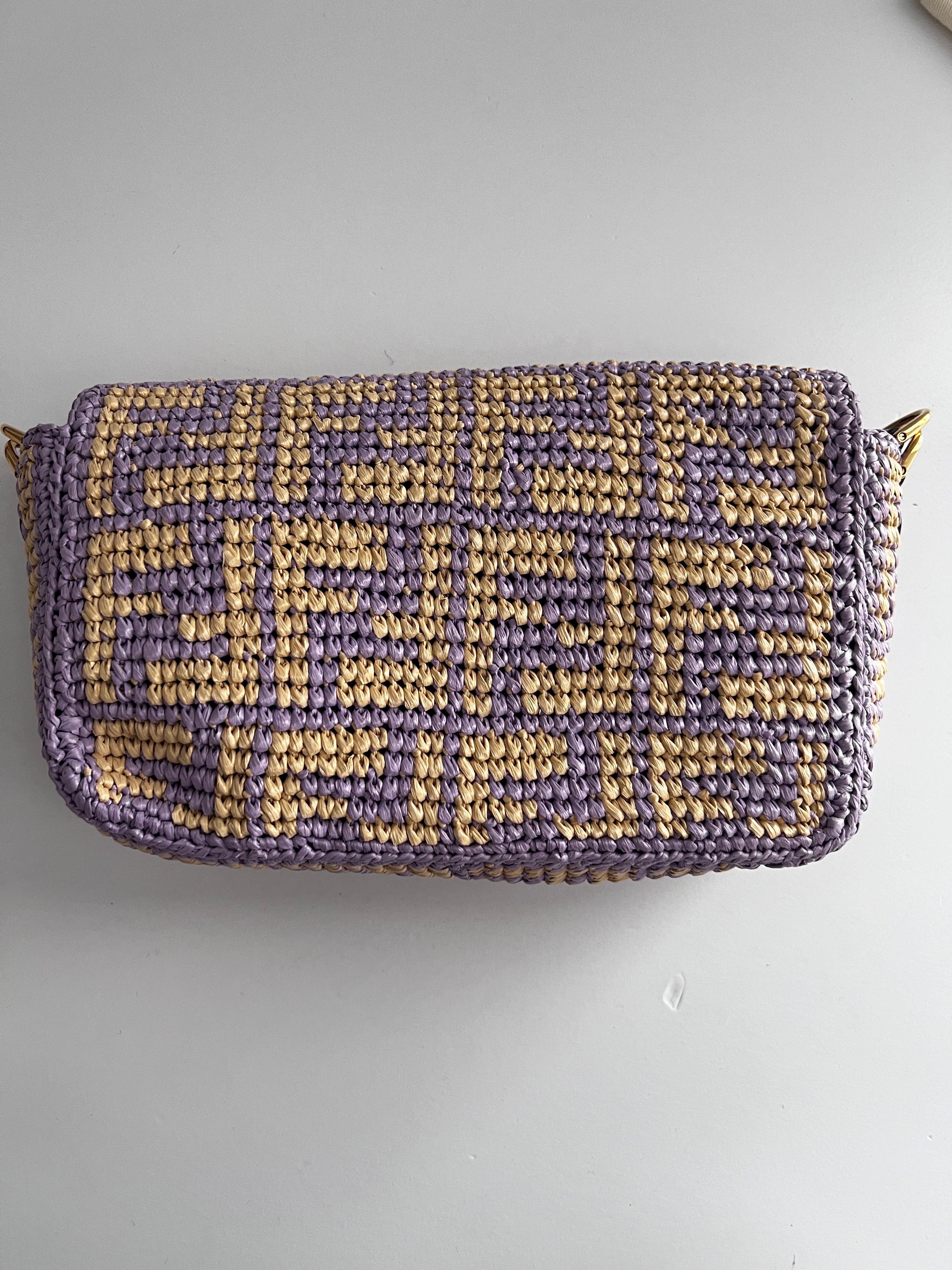 Fendi Violet Raffia FF Baguette Bag - Stylish Designer Handbag for Women | Perfect for Parties, Weddings & Everyday Use