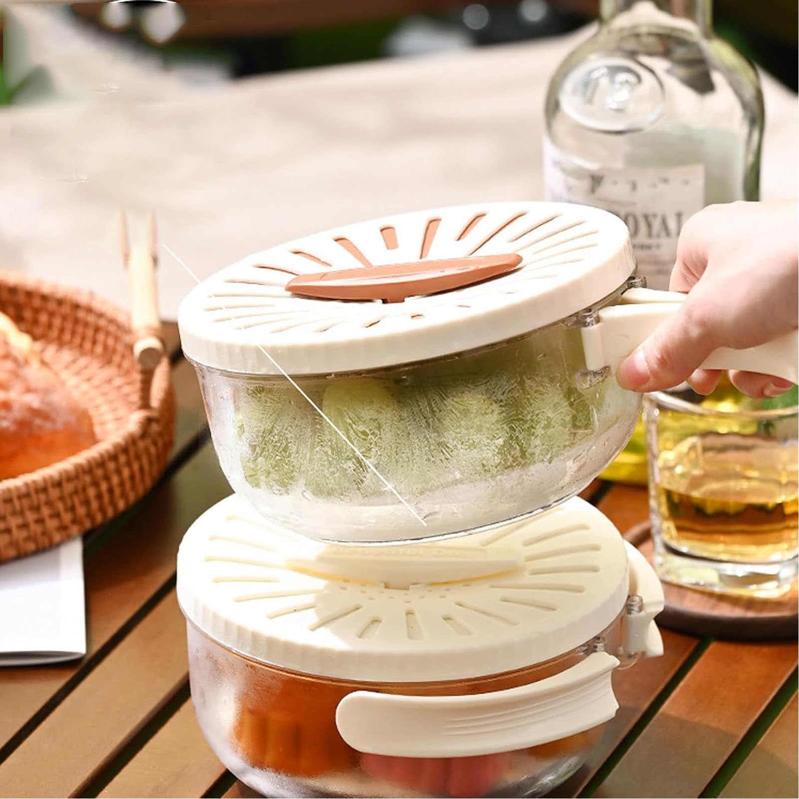 Organic Fruit and Vegetable Wash Bowl - Thickened Double Layer with Strainer & Lid - Foldable Handle Kitchen Colander for Draining, Washing, and Storing Fresh Produce - Perfect for Salads, Meal Prep & Healthy Eating