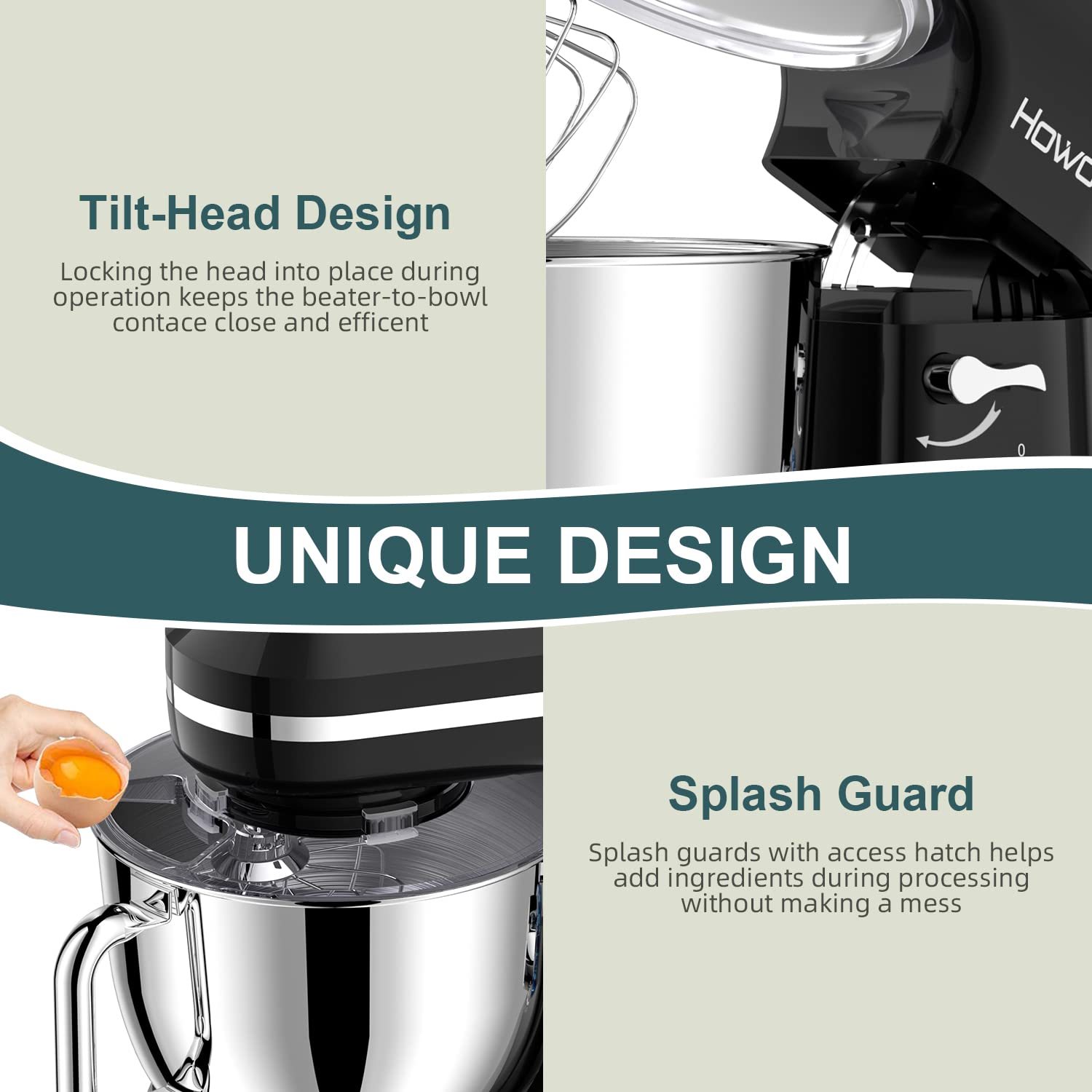 HOWORK 6.5QT Stand Mixer - 10+ Speed Electric Kitchen Mixer with Stainless Steel Bowl, Dough Hook, Wire Whip & Beater - Perfect for Baking Cakes, Cookies, Bread & Dough - Ideal for Home Bakers & Cooking Enthusiasts