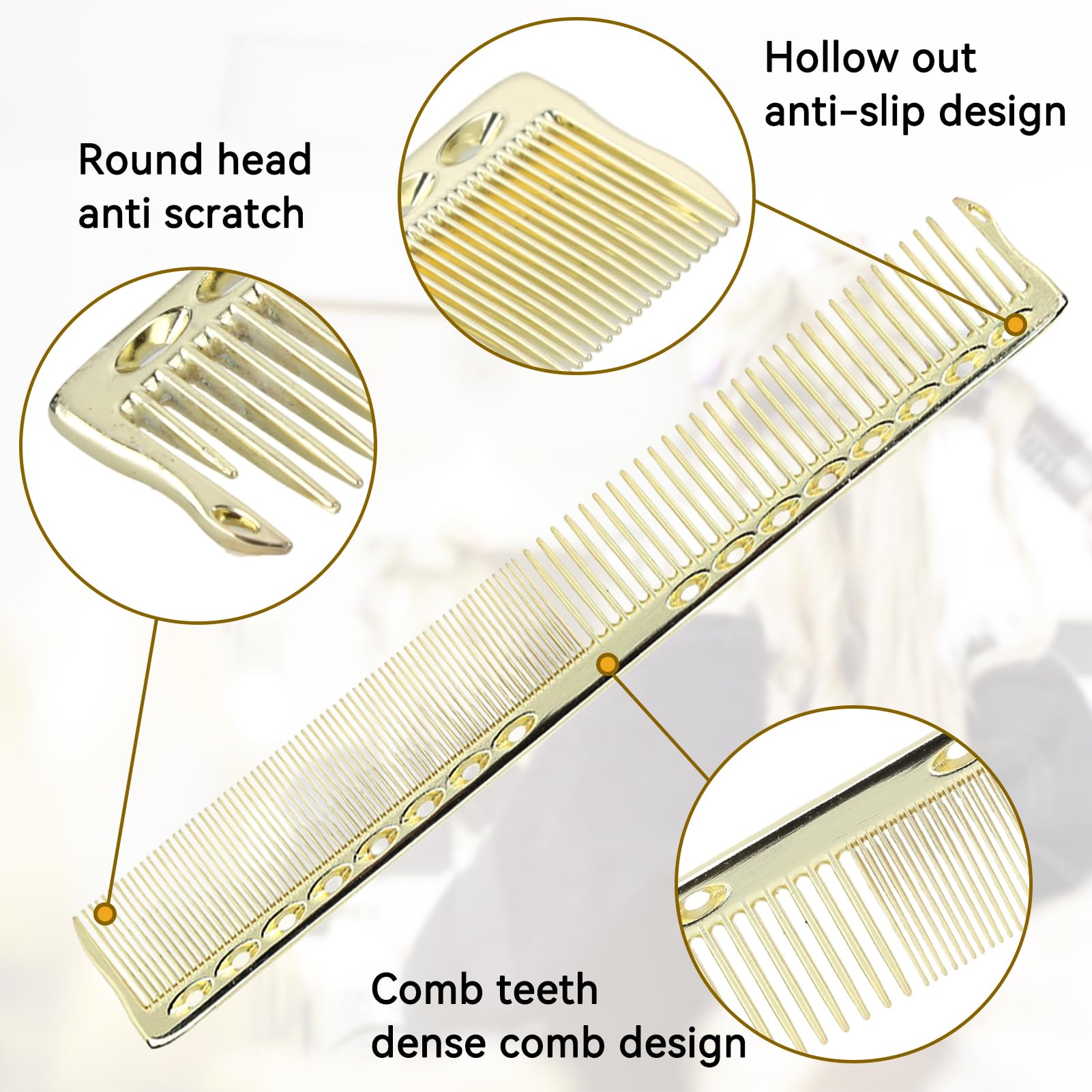 2PCS Stainless Steel Barber Comb Set - Fine & Wide Tooth Fade Comb for Hair Styling, Salon & Home Use (Golden) - Perfect for Haircuts, Styling & Detangling