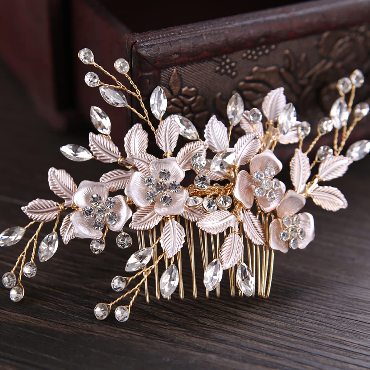 Handmade Rhinestone Bridal Hair Comb - Gold Wedding Hair Clip for Women | Elegant Bridal Headpiece for Weddings, Prom & Special Occasions