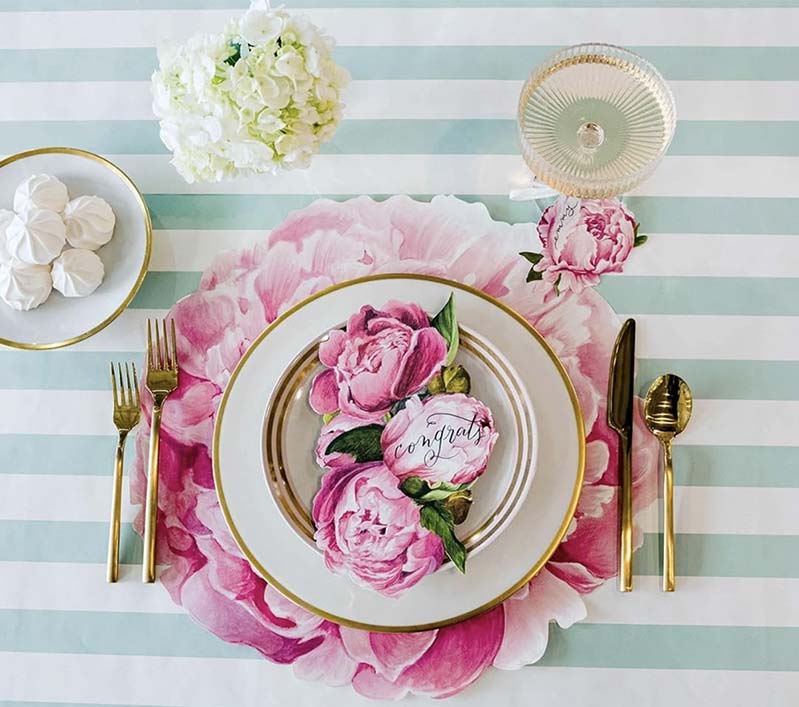 Peony Paper Placemats - Set of 12 Floral Decorative Table Mats for Dining, Parties & Home Decor | Eco-Friendly Disposable Place Settings