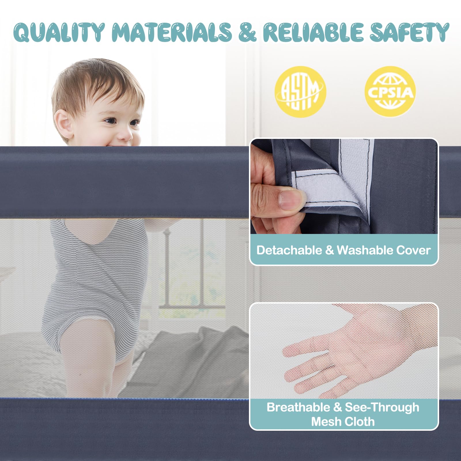BABY JOY 2-Pack Extra Long Double Sided Swing Down Bed Rail Guard - Folding Safety Bedrail for Convertible Crib & Toddler Beds (Twin/Full/Queen/King Mattress, Dark Gray, 60