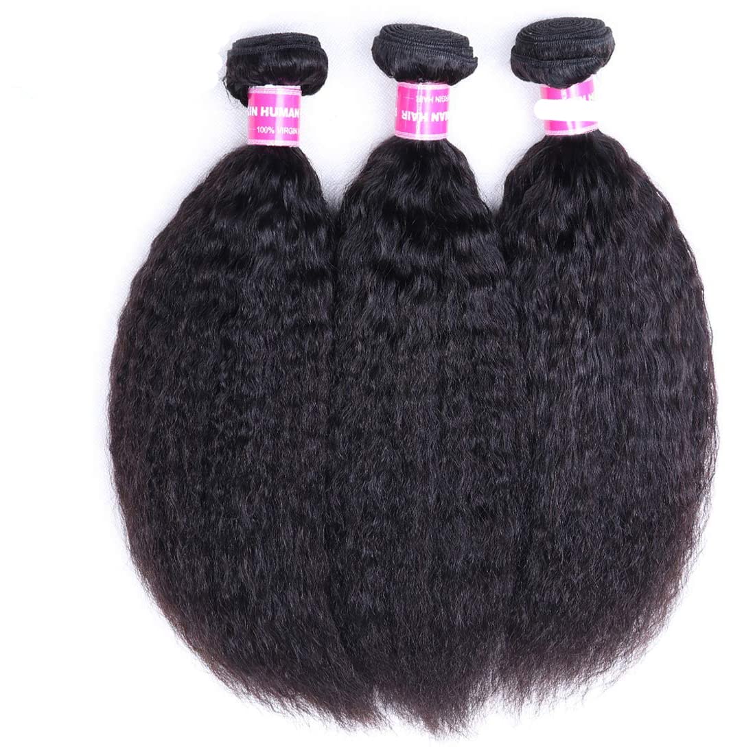 UNice 10A Yaki Kinky Straight 100% Virgin Mongolian Human Hair Weave Extensions - 3 Bundles (16 16 16 Inches) | Natural Black Color | Perfect for Protective Styles, Sew-in Weaves & Everyday Wear