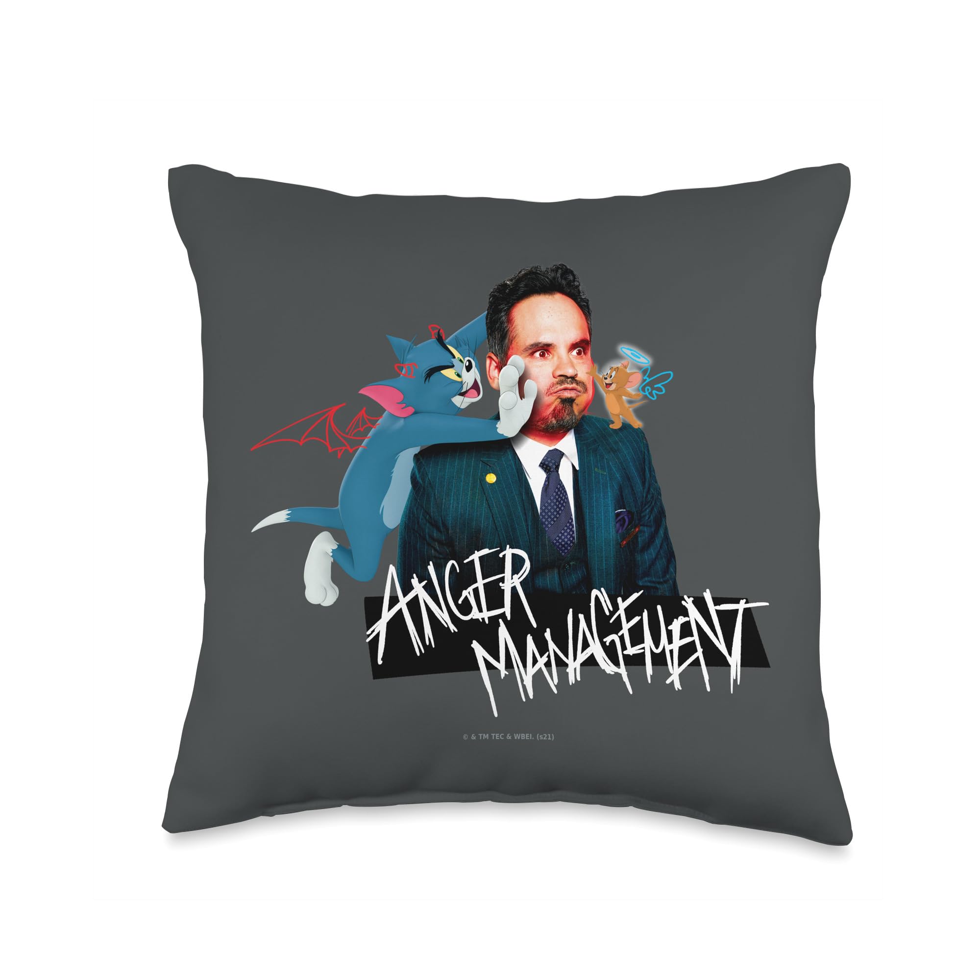 Tom and Jerry Movie Anger Management Throw Pillow - 16x16 Inches Multicolor Funny Cartoon Cushion for Living Room, Bedroom, and Office Decor