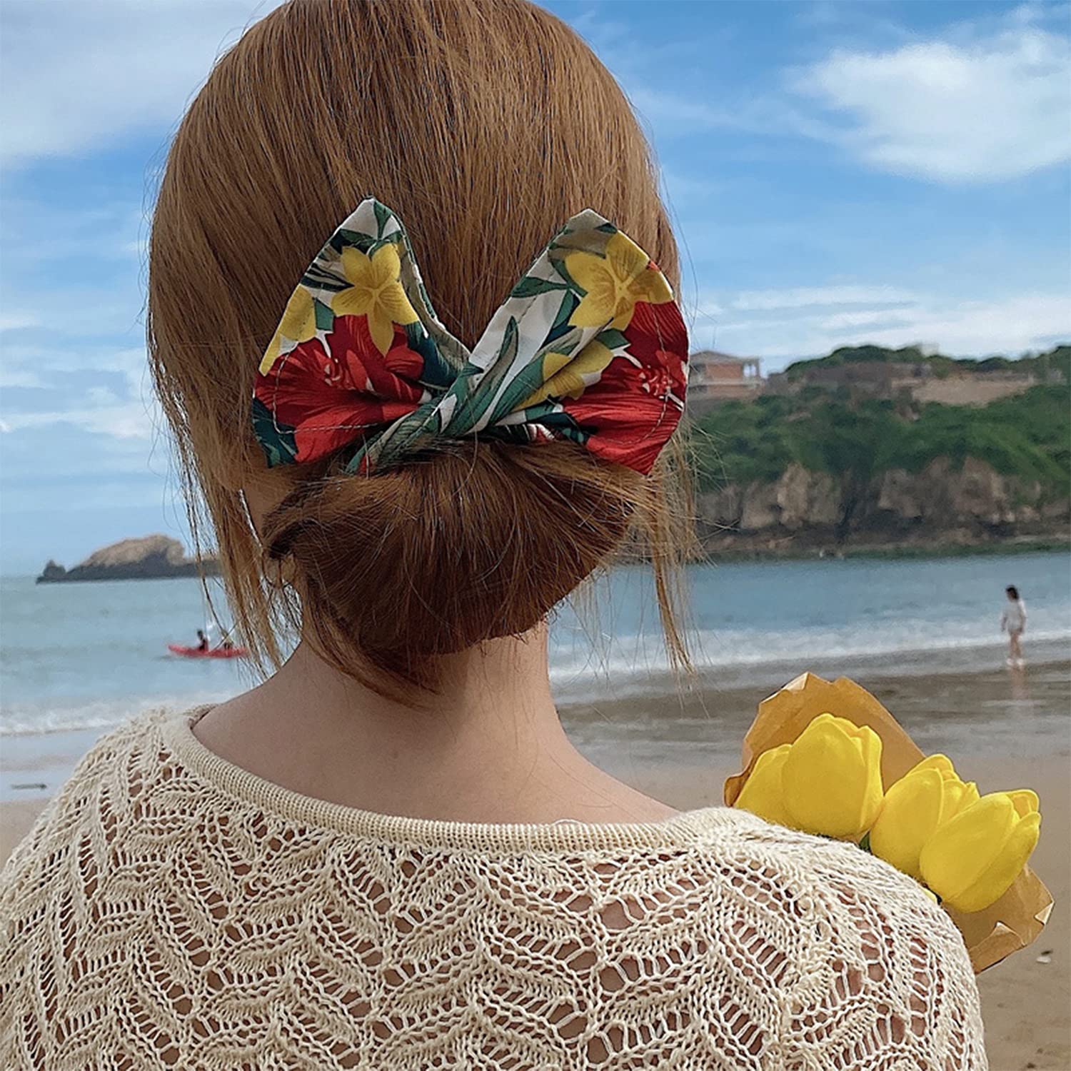 Adurself 6-Pack Reusable Boho Flower Print Hair Bun Maker Set – Magic Clip Bun Shaper for French Twist & Updo Hairstyles | Perfect Hair Styling Tool for Women & Girls | Great for Weddings, Parties & Everyday Use