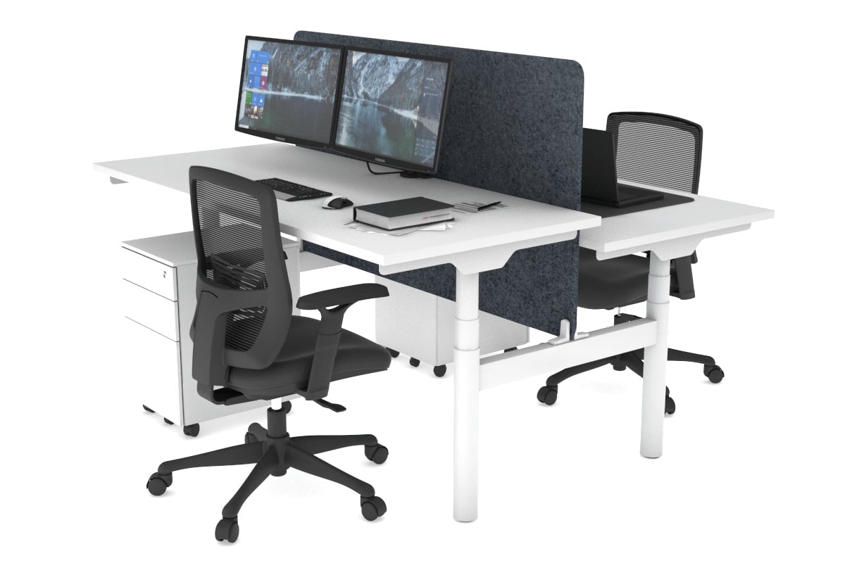 Flexi Premium Height Adjustable 2-Person H Bench Workstation - White Frame [1800L x 700W] - Ideal for Office, Home Workspace & Collaborative Environments