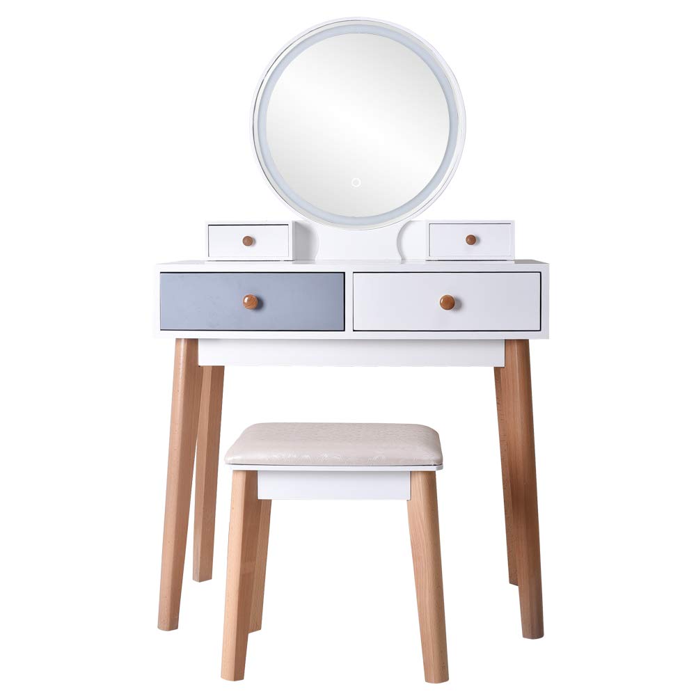 Luxury Real Wood Dressing Table with Adjustable LED Mirror - Modern Vanity Makeup Desk for Bedroom with 3 Color Temperature Settings | Perfect for Home Decor, Bridal Makeup & Daily Beauty Routine