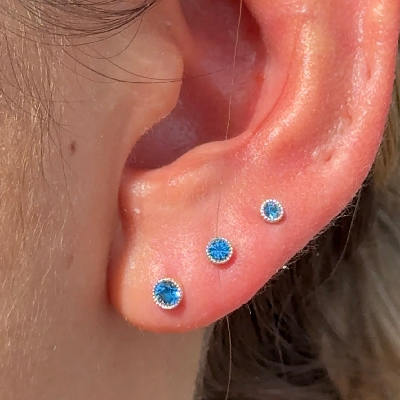London Blue Topaz Stud Earrings 14k Yellow Gold Milgrain Detail - Perfect for Weddings, Anniversaries & Special Occasions