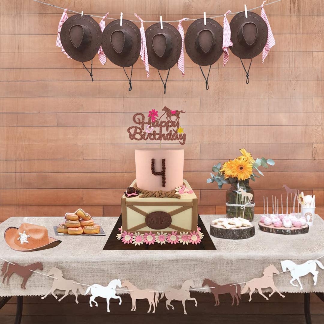 Western Cowgirl Cake Topper - Glitter Cowgirl & Horse Cake Decorations for Birthday Parties, Baby Showers, Bachelorette - Perfect for Girls & Women Cowgirl Theme Celebrations