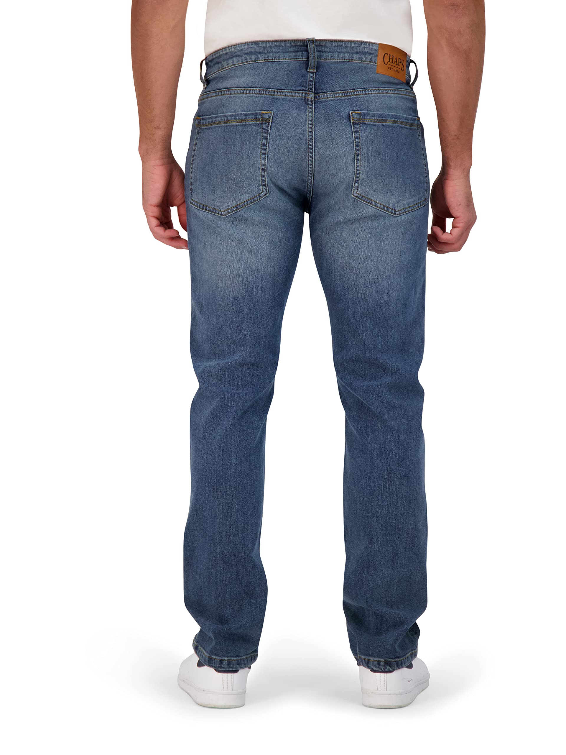Chaps Men's Straight Leg Comfort Stretch Denim Jeans - Slim Fit Casual & Work Pants for Everyday Wear | Office, Weekend, and Outdoor Activities