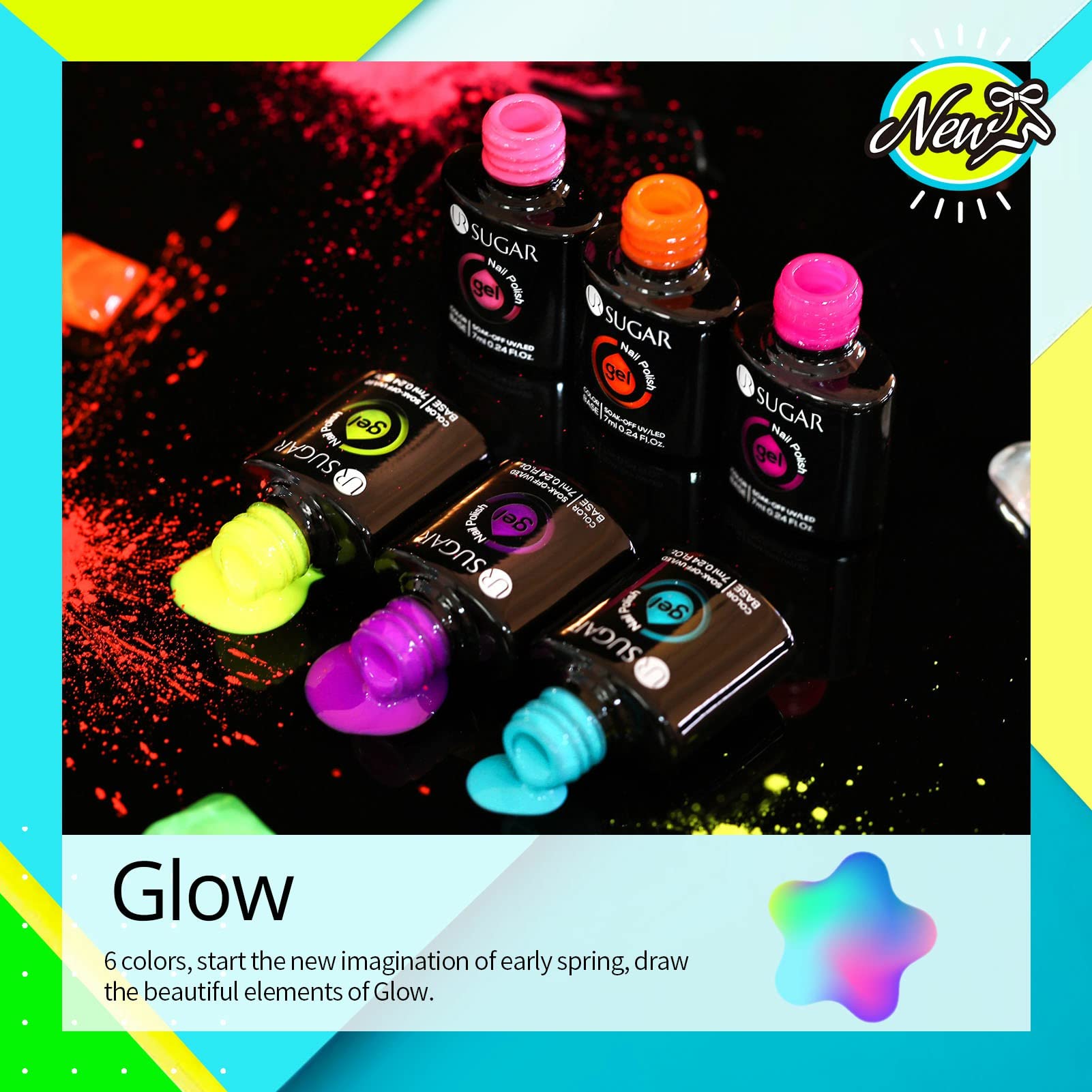 UR SUGAR Glow in the Dark Gel Nail Polish Set - 6 Neon Colors (Hot Pink, Yellow, Orange) for Halloween & Party Nails | Long-Lasting Fluorescent & Luminous Effect | Soak Off UV/LED Gel Polish Kit | Perfect for Night Events, Raves & Nail Art