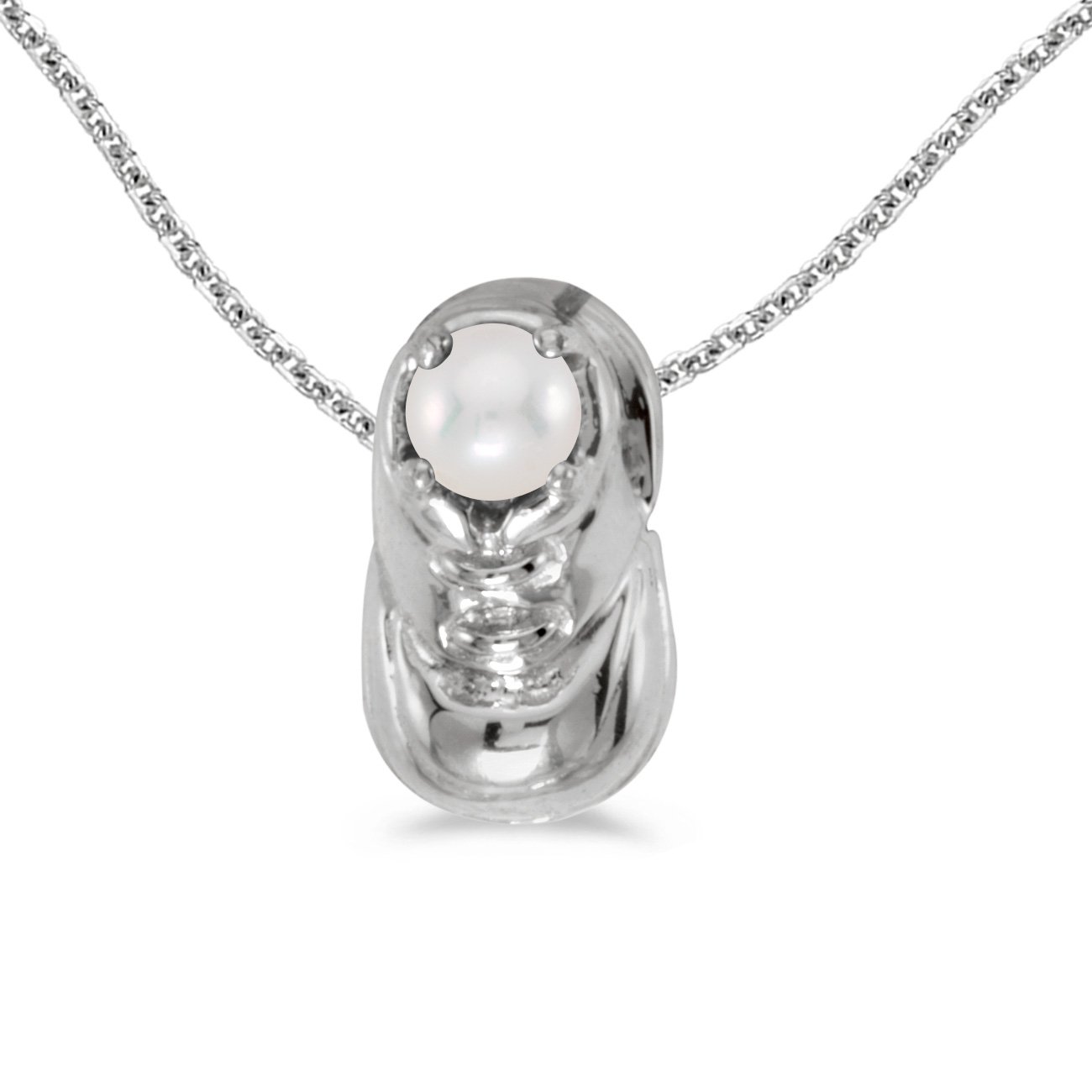 10K White Gold Freshwater Cultured Pearl Baby Bootie Pendant Necklace with 16
