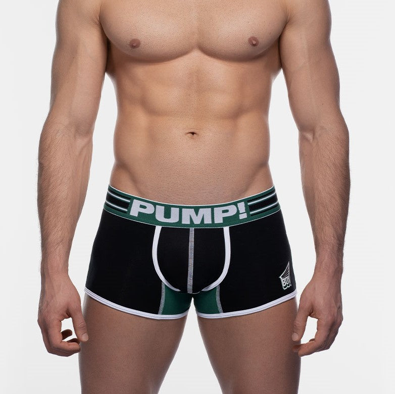 PUMP! Performance Boost Boxer Briefs for Men - Black/Green - Moisture Wicking, Breathable & Supportive Underwear for Workout, Running & Gym