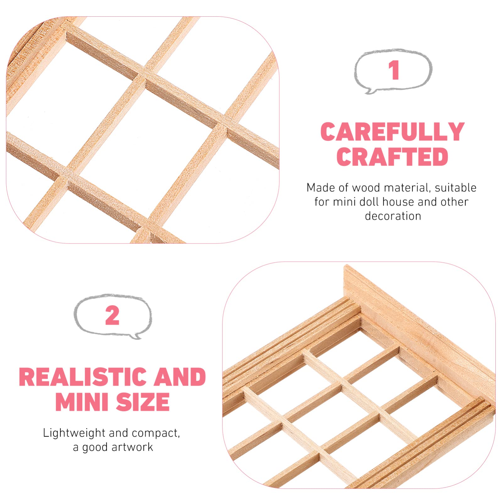 2PCS Miniature Dollhouse Window Frames - Tiny Wooden Windows for DIY Doll House Decor, Model Building & Miniature Scenes - Perfect for Dollhouse Accessories, Fairy Gardens & Craft Projects