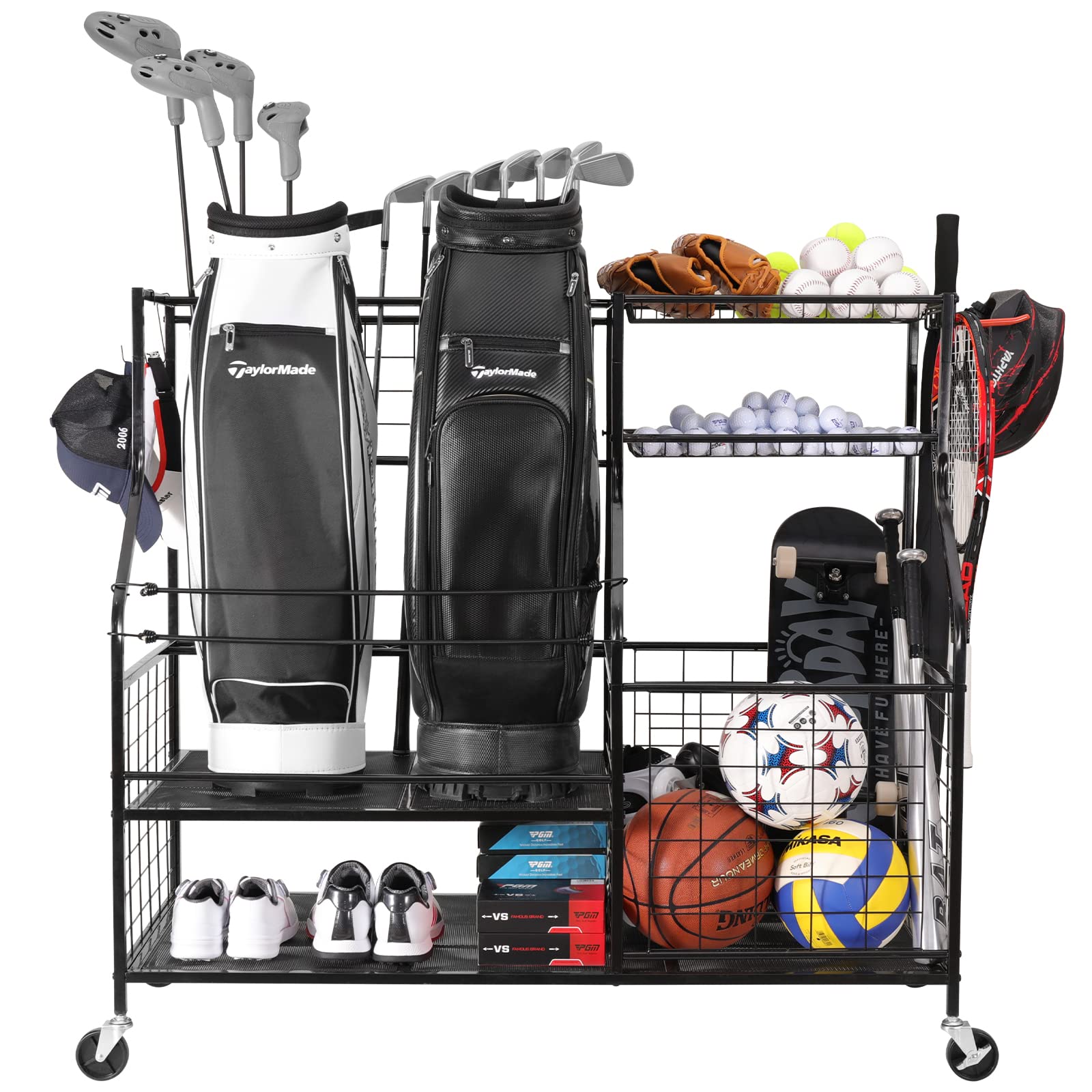 Golf Bag Storage Rack & Sports Equipment Organizer - Heavy-Duty Golf Club Stand with Wheels for Garage, Gym, Shed | Perfect for Golf Ball Storage & Sports Gear Organization