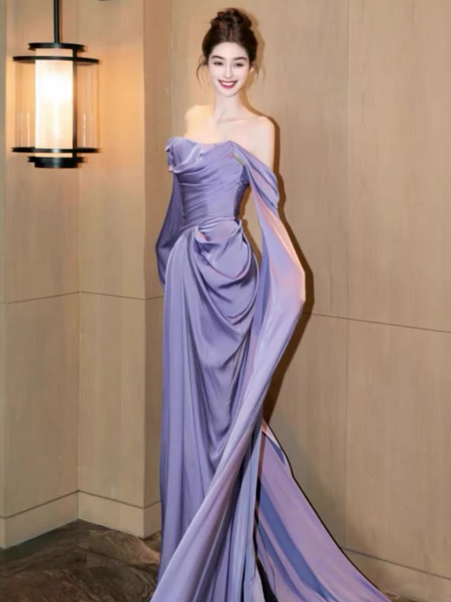 Elegant Off-The-Shoulder Purple A-Line Long Prom Dress for Women - Perfect for Birthday Parties, Homecoming, and Special Occasions - Style J3246