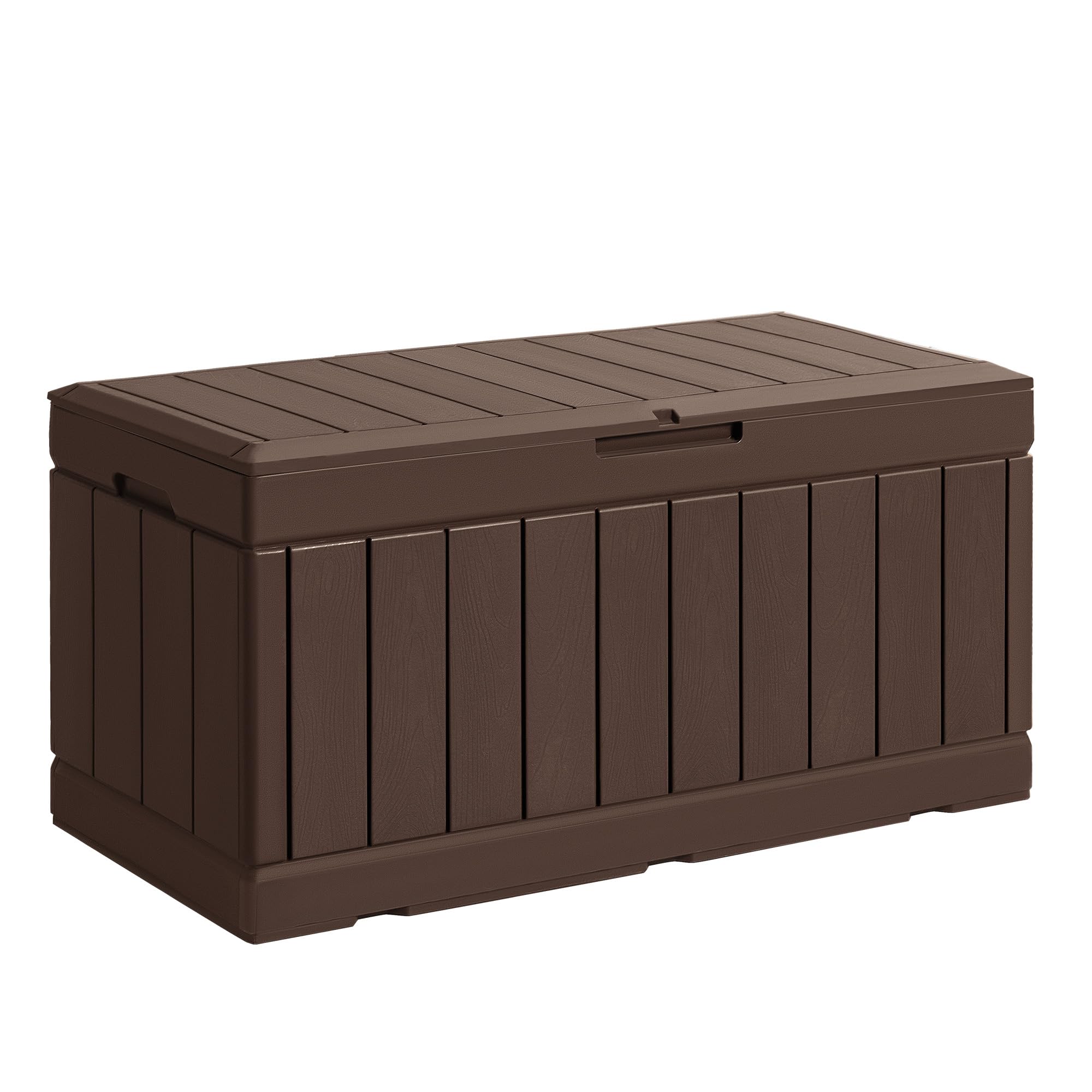 **GUNJI 85 Gallon Outdoor Deck Box – Waterproof Large Resin Storage Container with Lockable Lid – Patio, Porch, Garden Storage Bench (Brown) – Perfect for Cushions, Pool Toys & Outdoor Gear**
