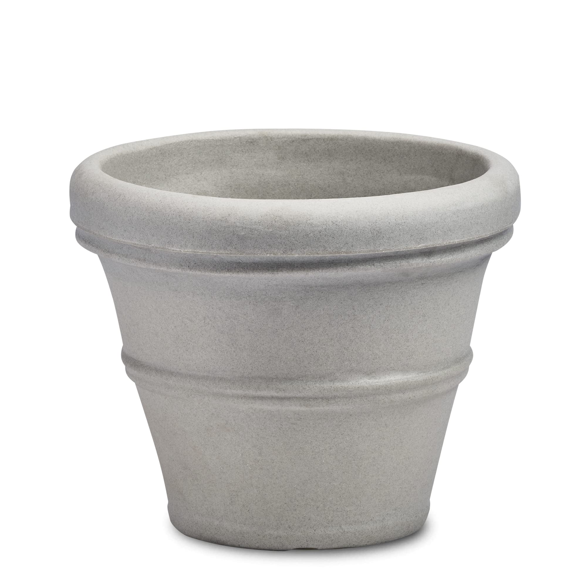 Crescent Garden Brunello Planter - 12 Inch Classic Rolled-Rim Flower Pot in Weathered Stone Finish | Indoor/Outdoor Decorative Plant Container for Home, Patio & Garden Decor