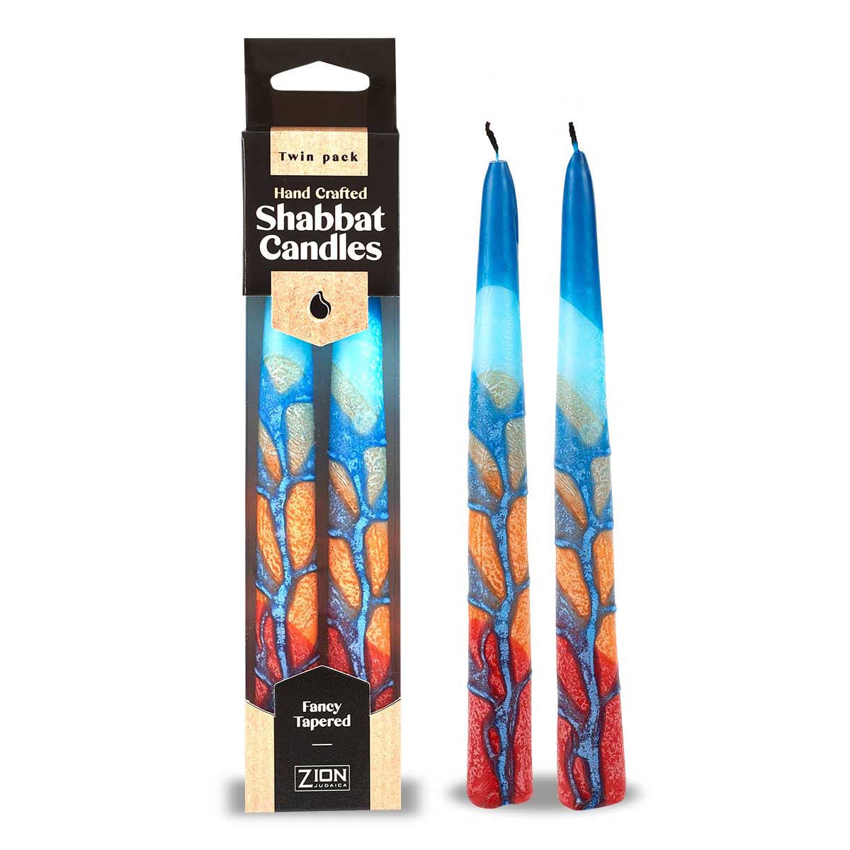 Handcrafted Decorative Thick Tapered Shabbat Candles - 7.5 Inch Tall Premium Beeswax Candles Twin Pack for Jewish Holidays & Home Decor | Perfect for Shabbat Dinner, Hanukkah & Wedding Centerpieces - Dusk Reflection by Zion Judaica