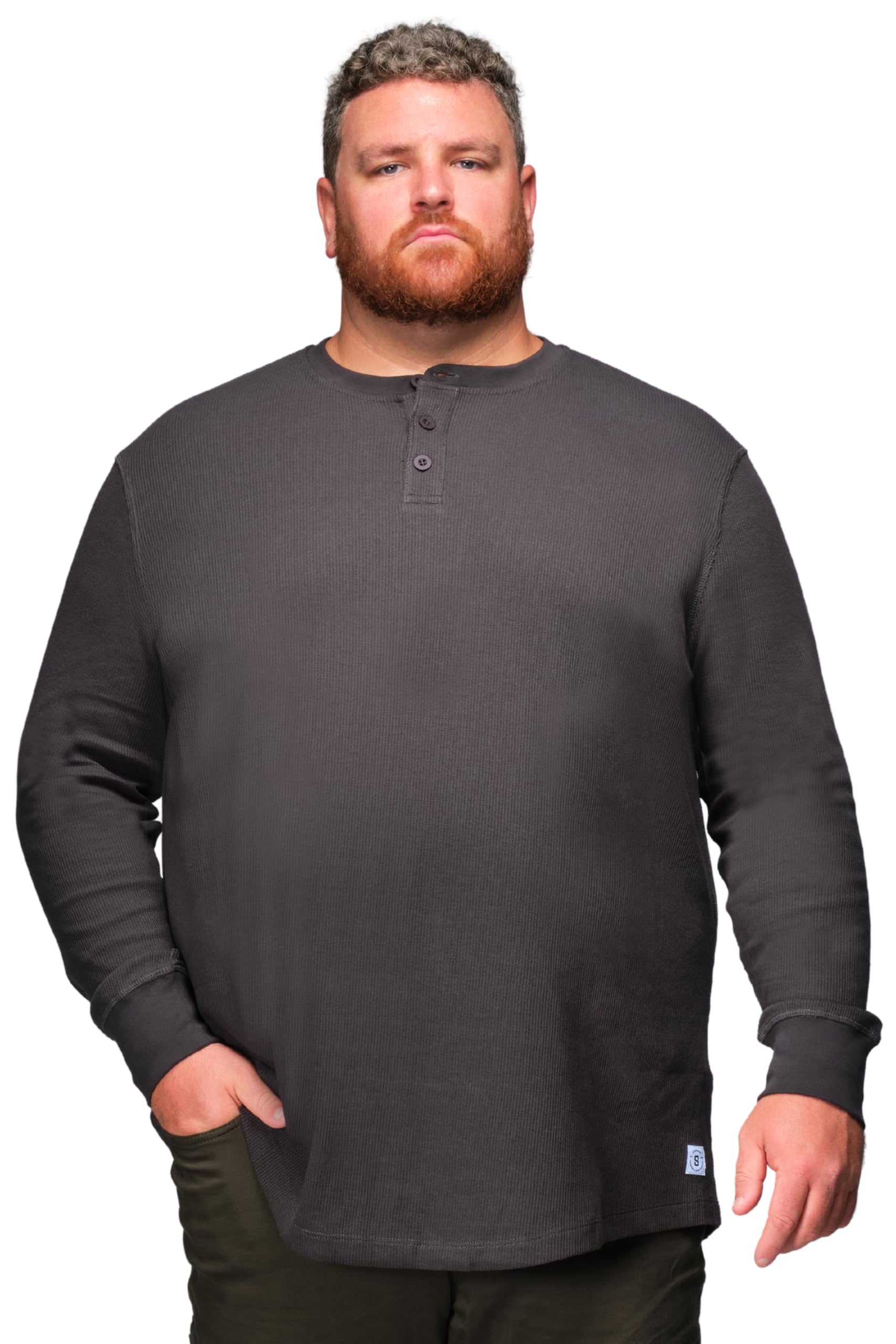 STRONGSIZE Men's Big & Tall Thermal Waffle Henley Long Sleeve Shirt - 3 Button Placket, Extended Length for Comfort - Perfect for Winter Layering, Outdoor Activities & Casual Wear