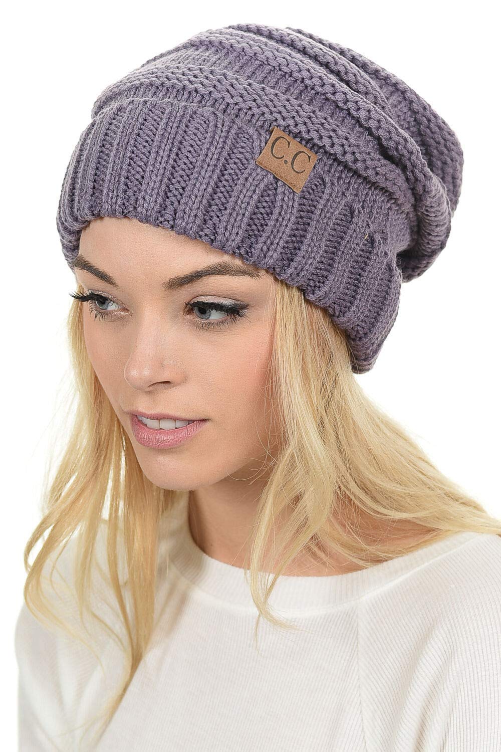 Funky Junque Matching 3-Piece Winter Set - Oversized Beanie, Texting Gloves & Scarf in Violet | Cozy Outfit for Women, Cold Weather Accessories, Gift Idea for Her | Perfect for Snow Days, Outdoor Activities & Fashion Statement