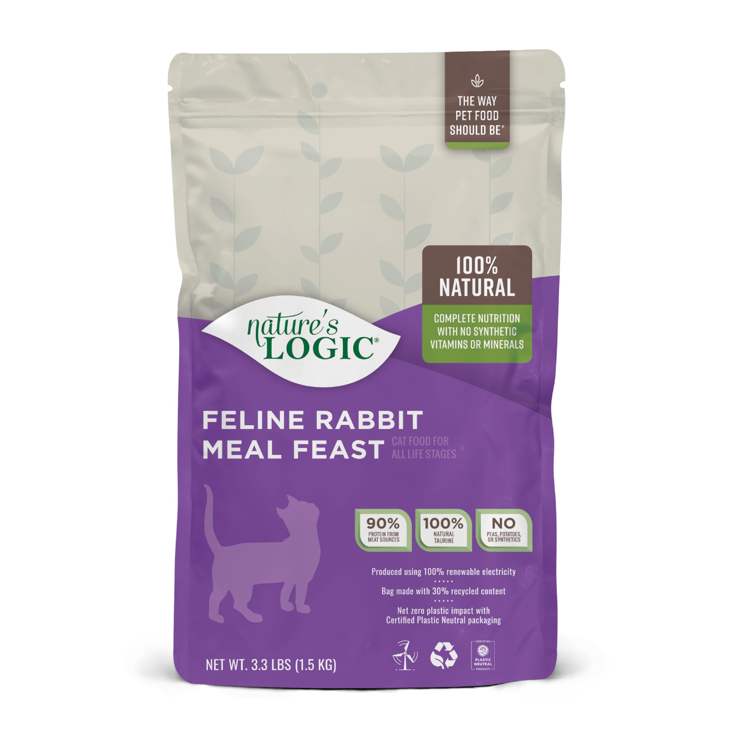 Nature's Logic Feline Meal Feast Cat Food - High-Protein Dry Cat Food with Probiotics & Prebiotics | 100% Natural Nutrition for All Life Stages | Rabbit Flavor, 3.3Lb | Perfect for Indoor Cats & Sensitive Stomachs