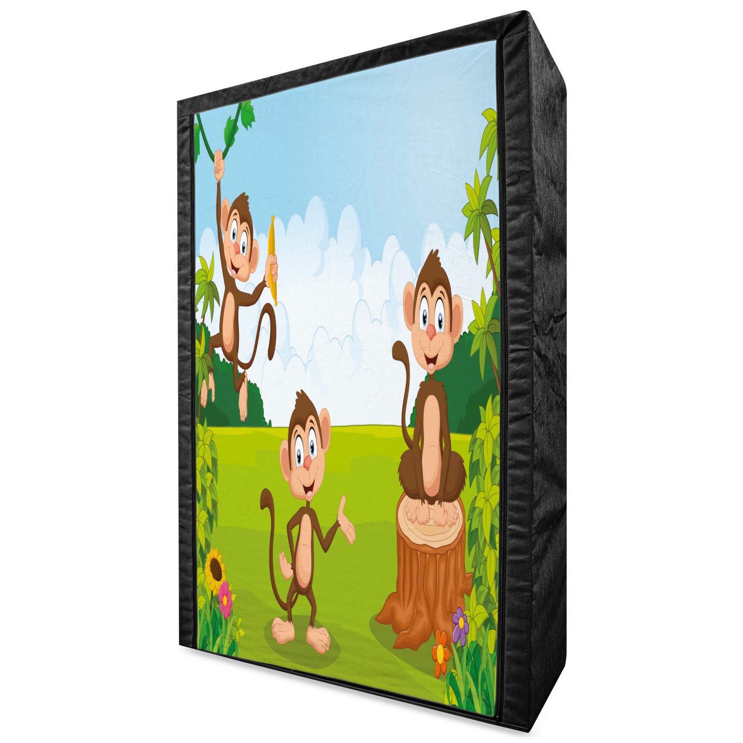 Ambesonne Portable Fabric Wardrobe - 3 Monkeys Playing in Tropical Forest Design, 42.5
