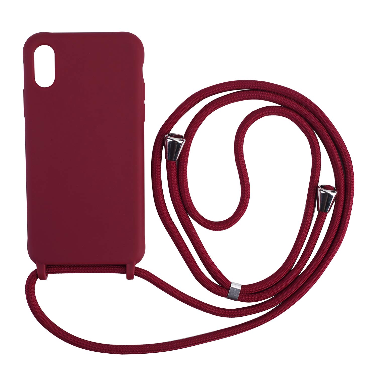 Ququcheng iPhone XS Max Case with Neck Strap - Shockproof Silicone Cord & TPU Bumper Phone Cover in Red - Perfect for Outdoor Activities, Travel, and Hands-Free Convenience