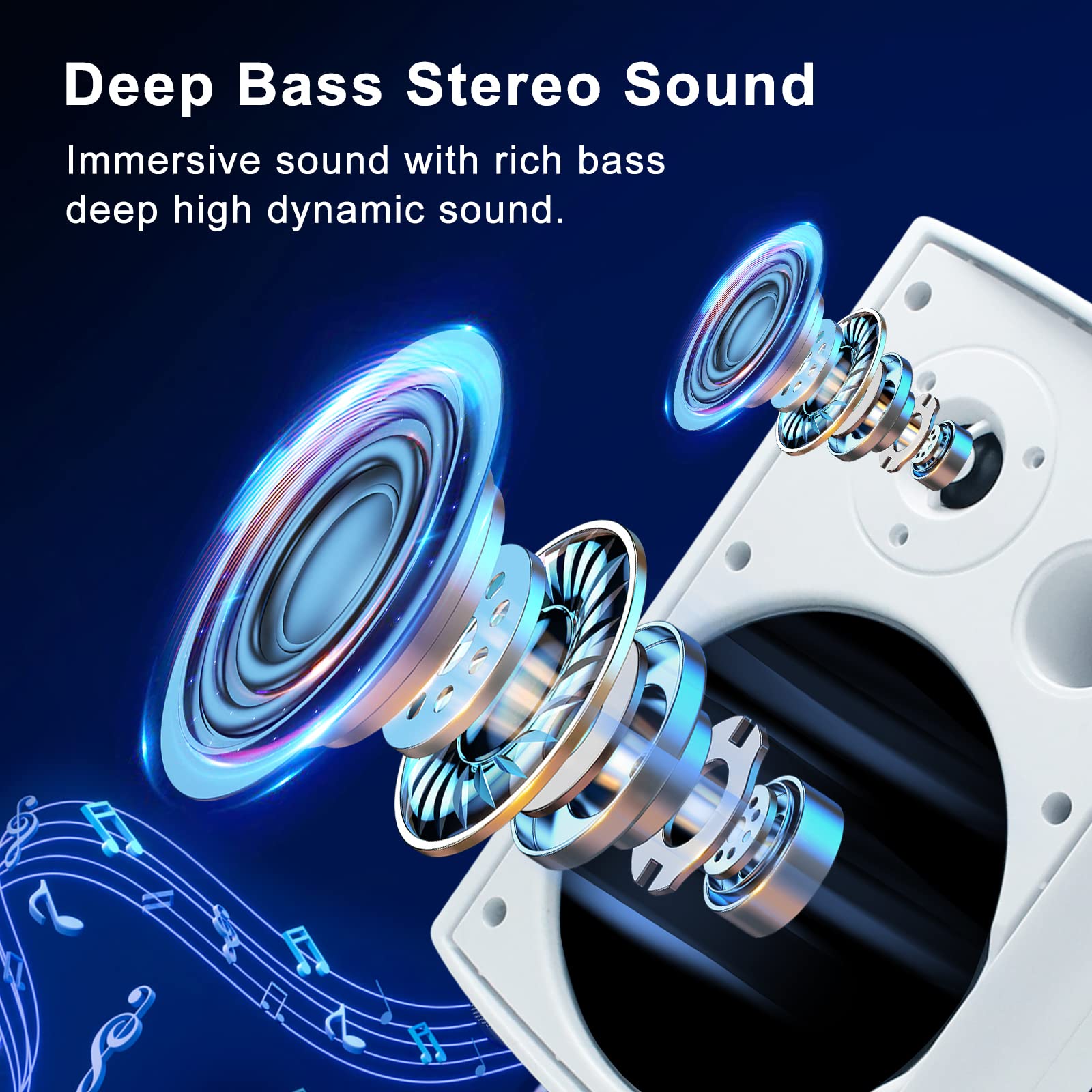 Herdio 800W 6.5 Inch Outdoor Bluetooth Waterproof Speakers with Amplifier - Wall Mounted Sound System for Patio, Garden, Pool Party - Enhanced Bass, Durable & Swivel Brackets (2 Pairs, White) - Perfect for Backyard BBQs, Outdoor Movies & Home Entertainment